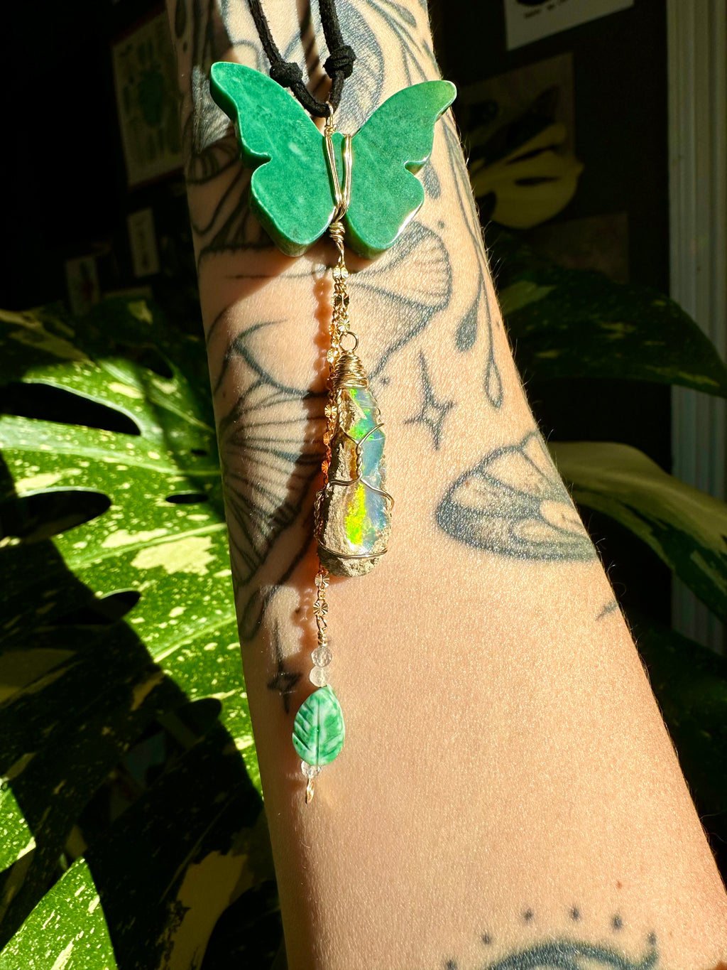 *one of one* jade butterfly raw opal decor dangle