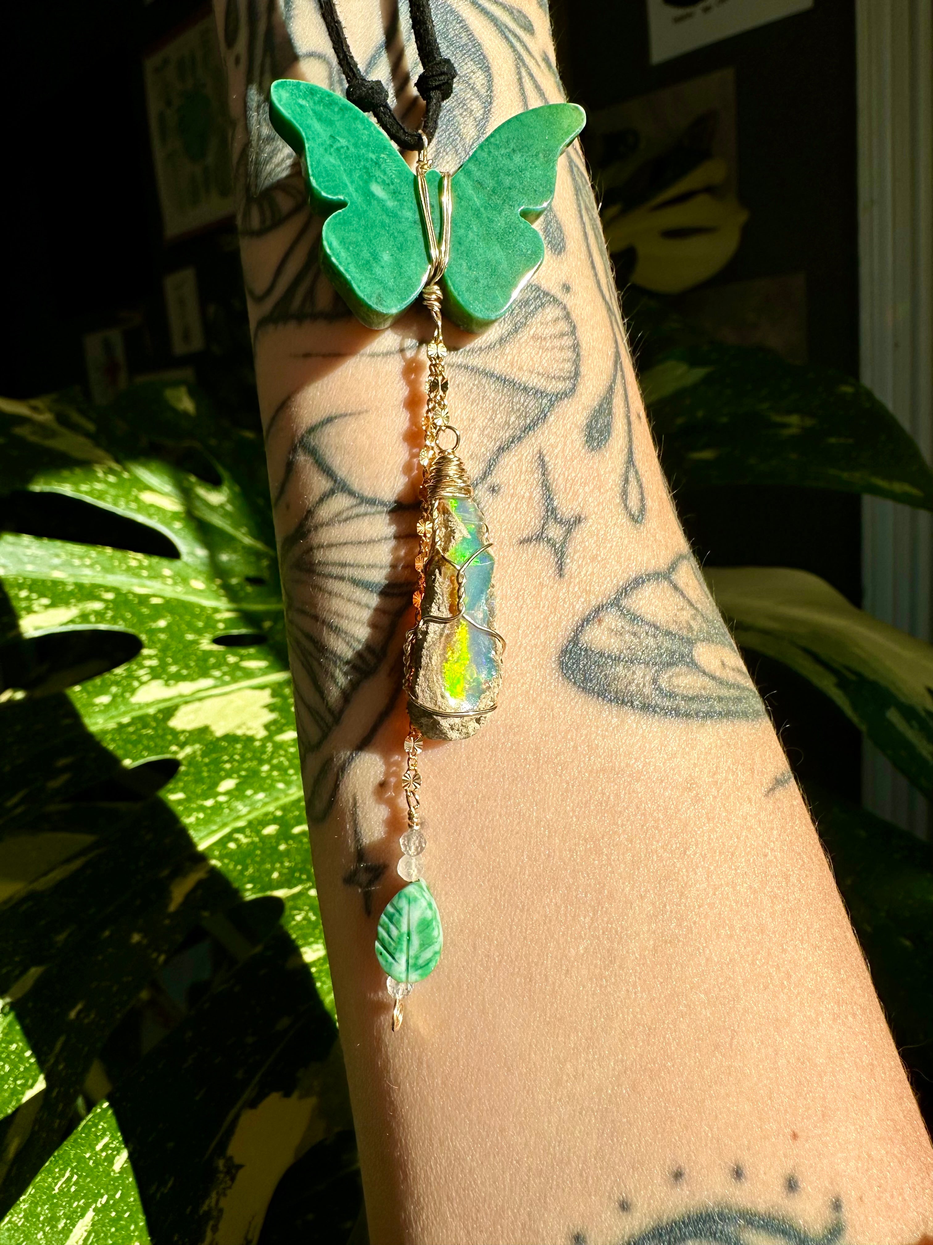 *one of one* jade butterfly raw opal decor dangle