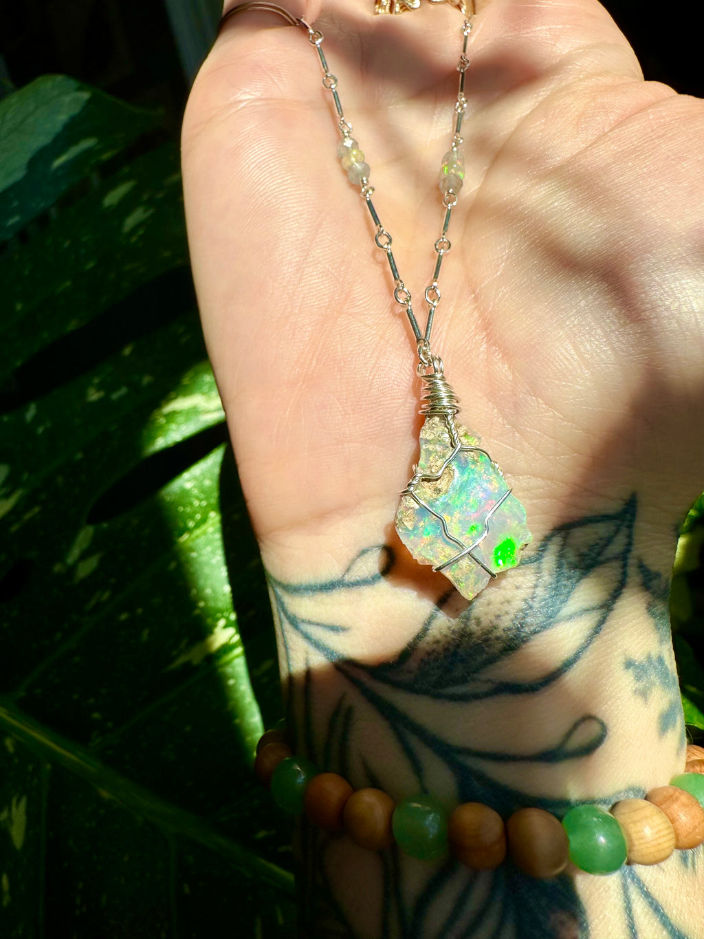 ♡one of one♡ iridescent raw opal necklace sterling silver