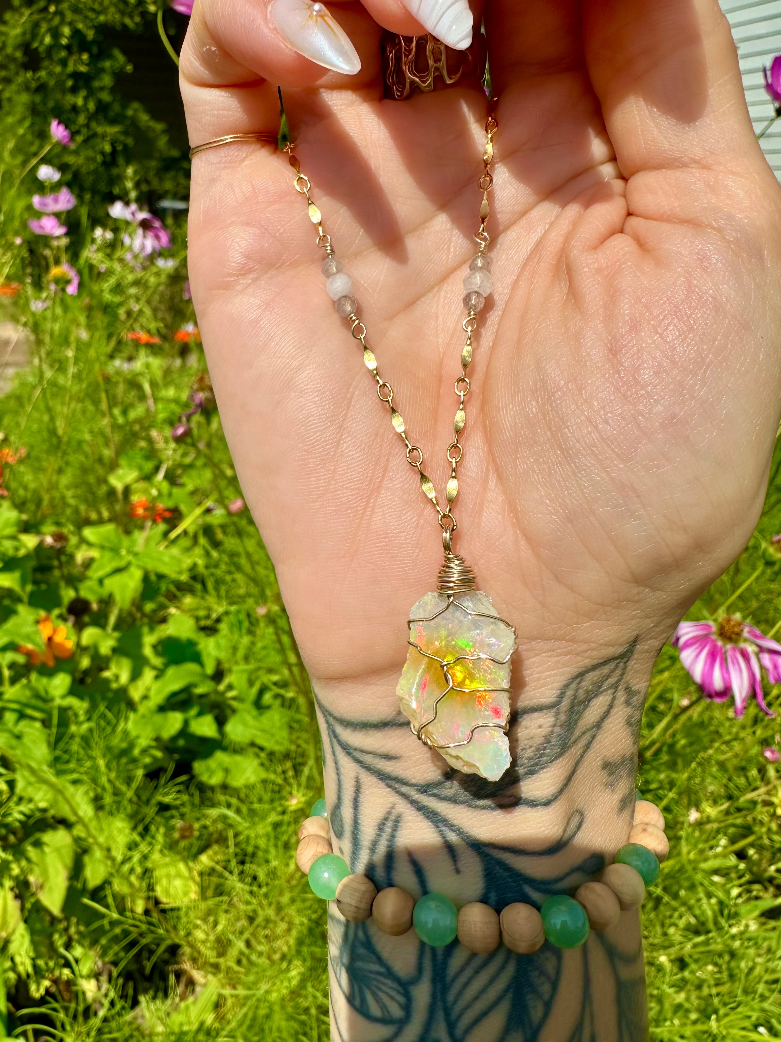 ♡one of one♡ iridescent raw opal necklace - 14k gold