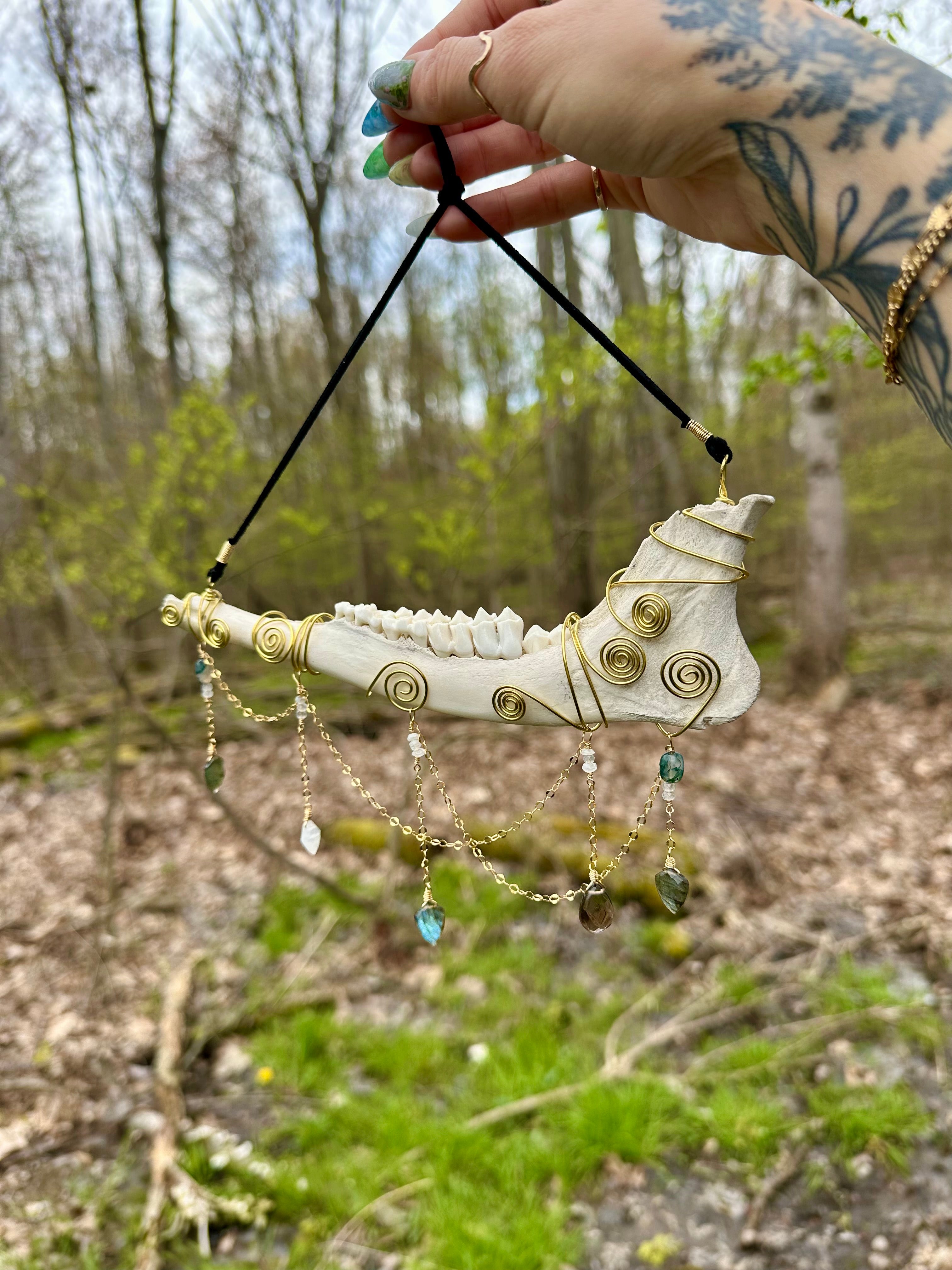 crystal adorned deer bone