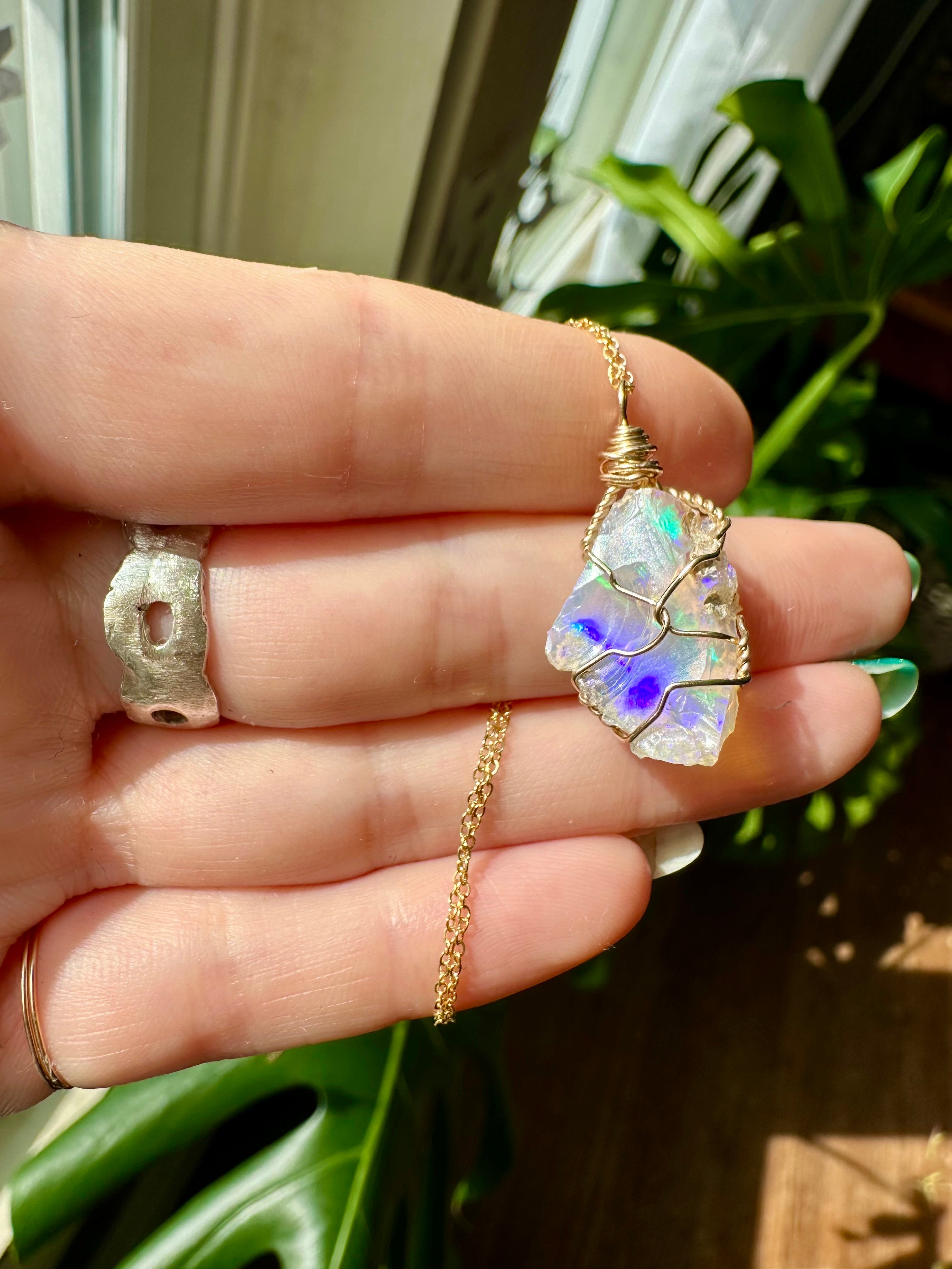 ♡one of one♡ raw opal necklace in gold