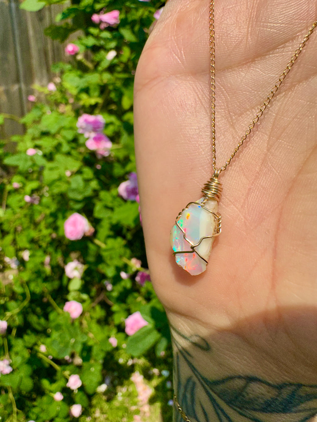 *♡one of one♡ raw opal necklace in 14k gold 🌈