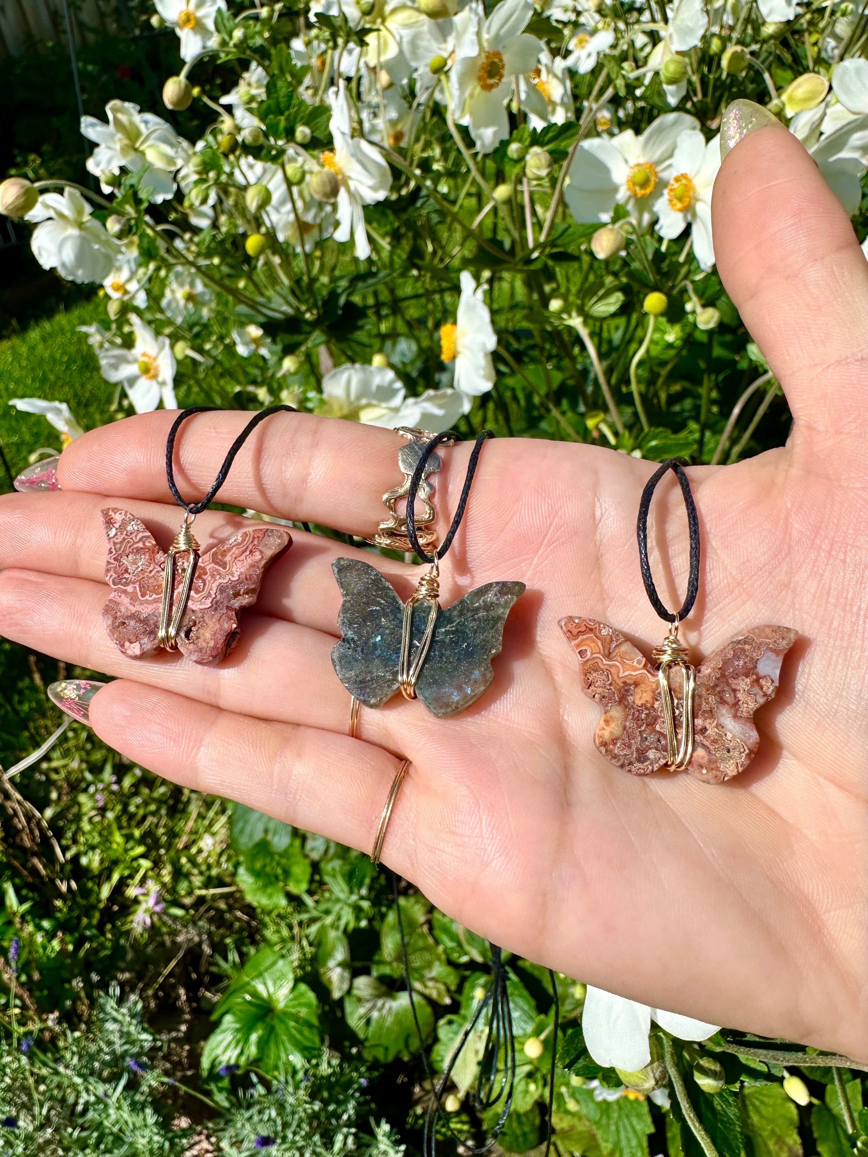 lil crystal butterfly necklace on cord