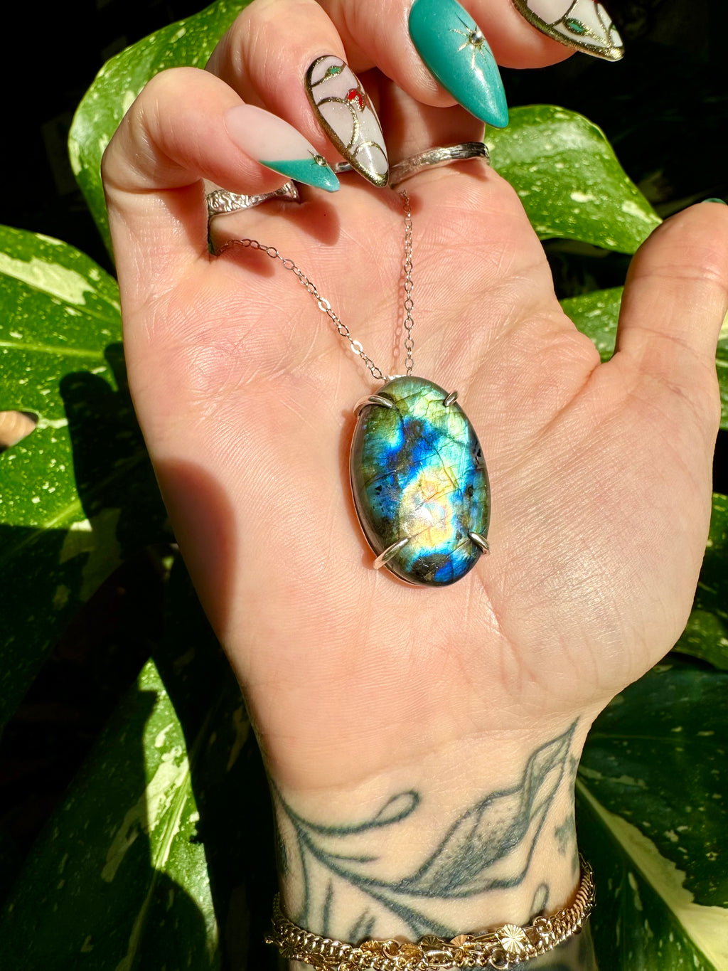 labradorite open back sterling silver necklace