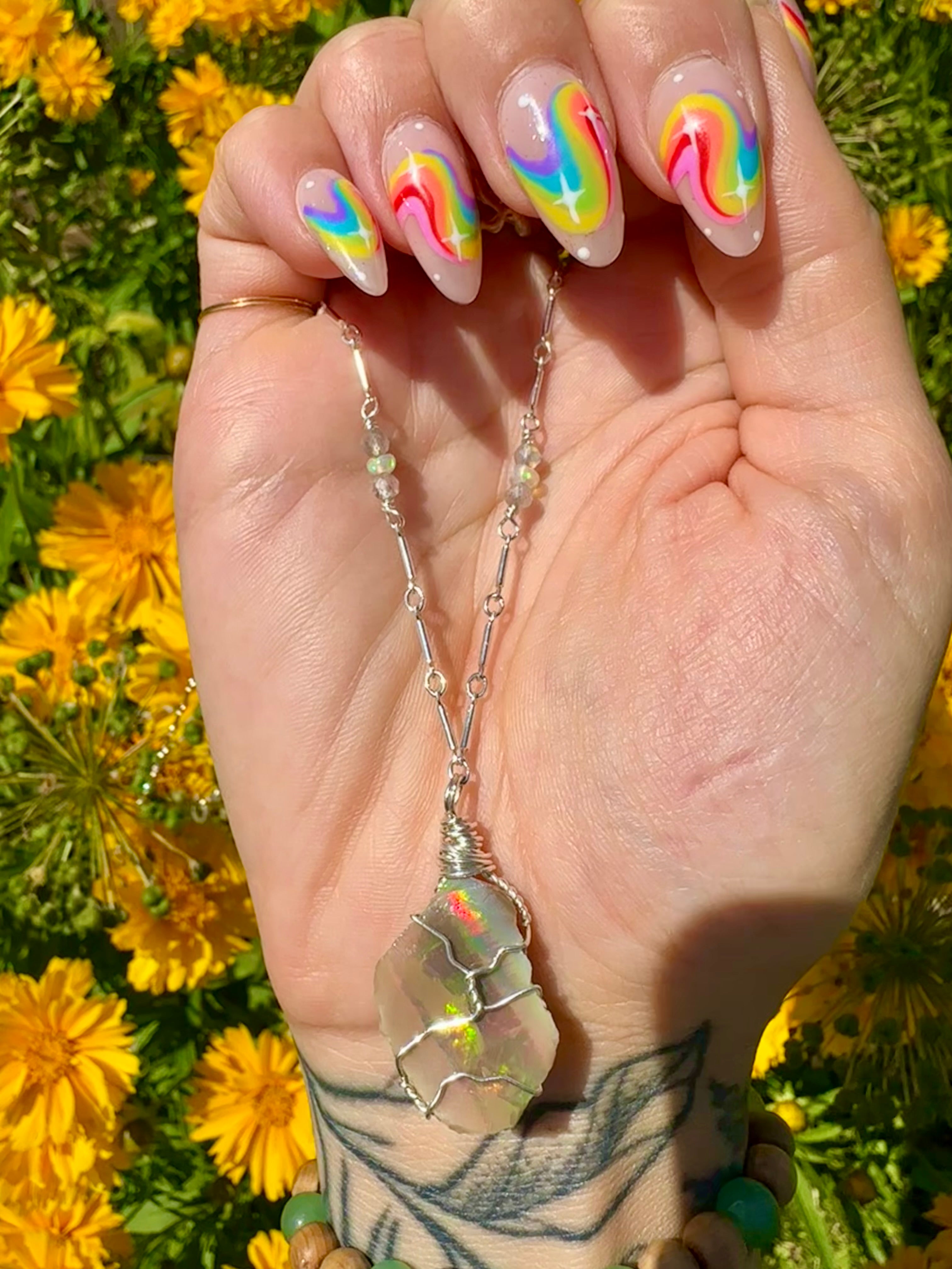🌈♡one of one♡ iridescent raw opal necklace sterling silver