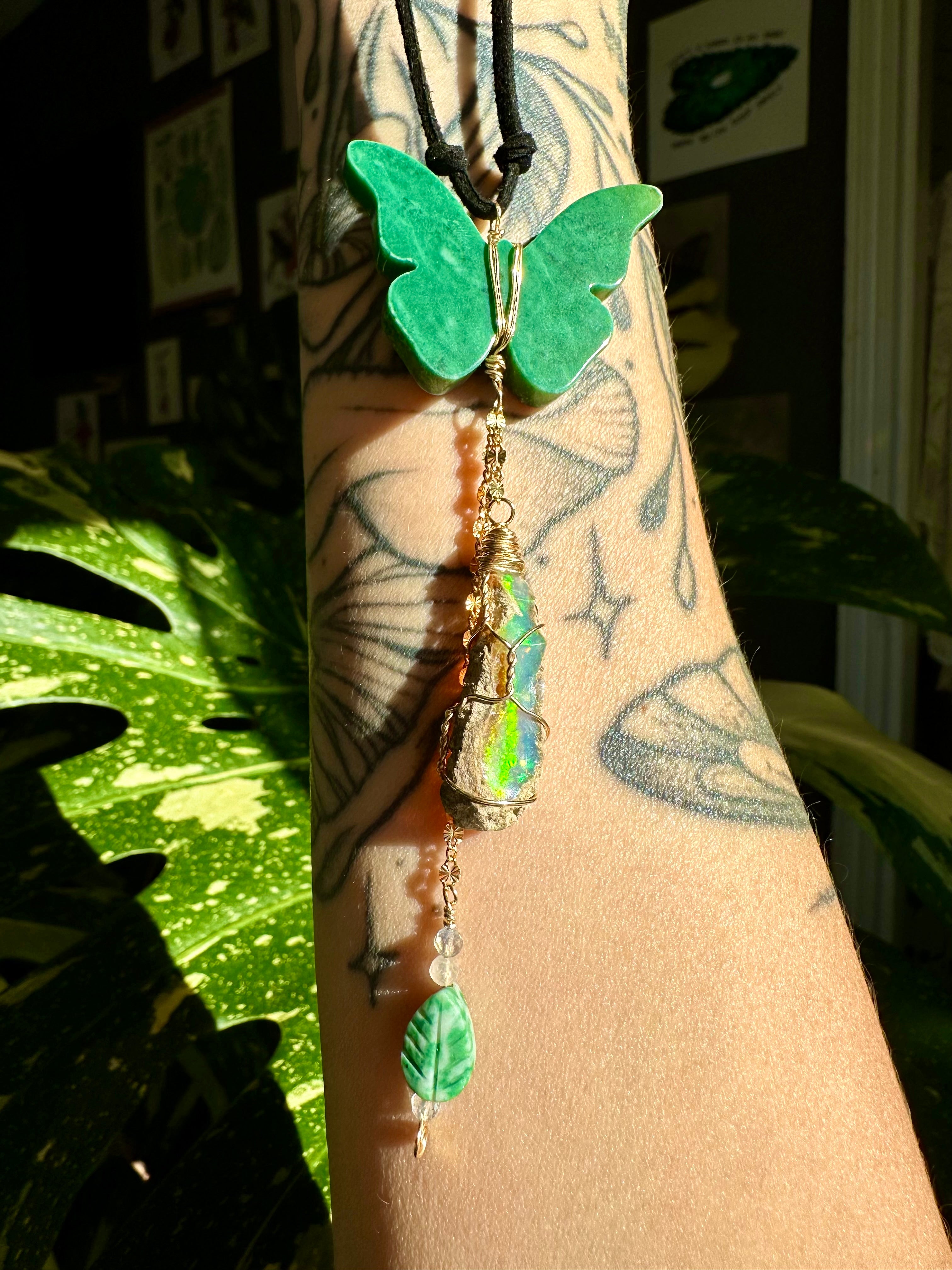 *one of one* jade butterfly raw opal decor dangle