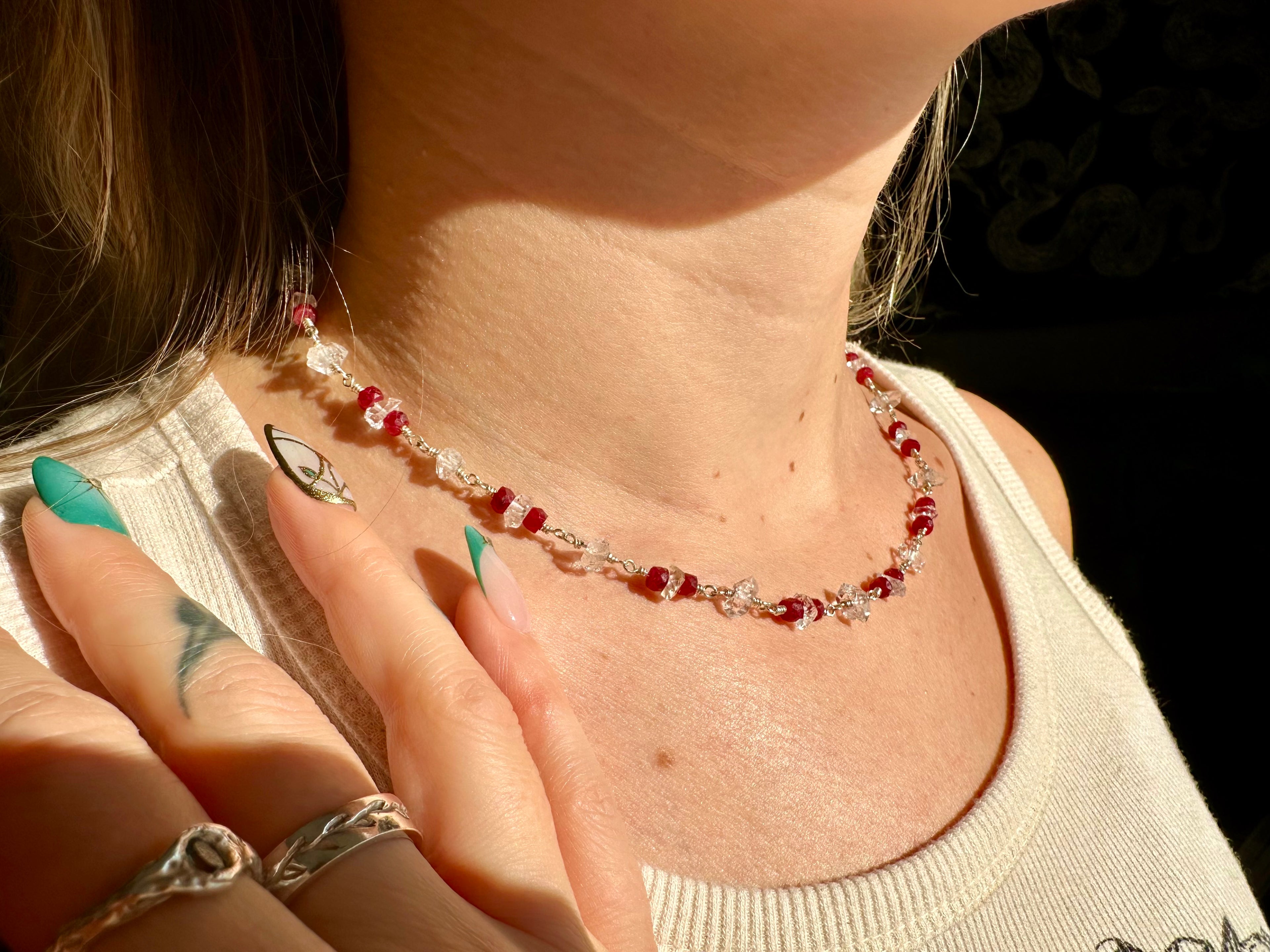 persephone ♡ ruby and herkimer diamond necklace