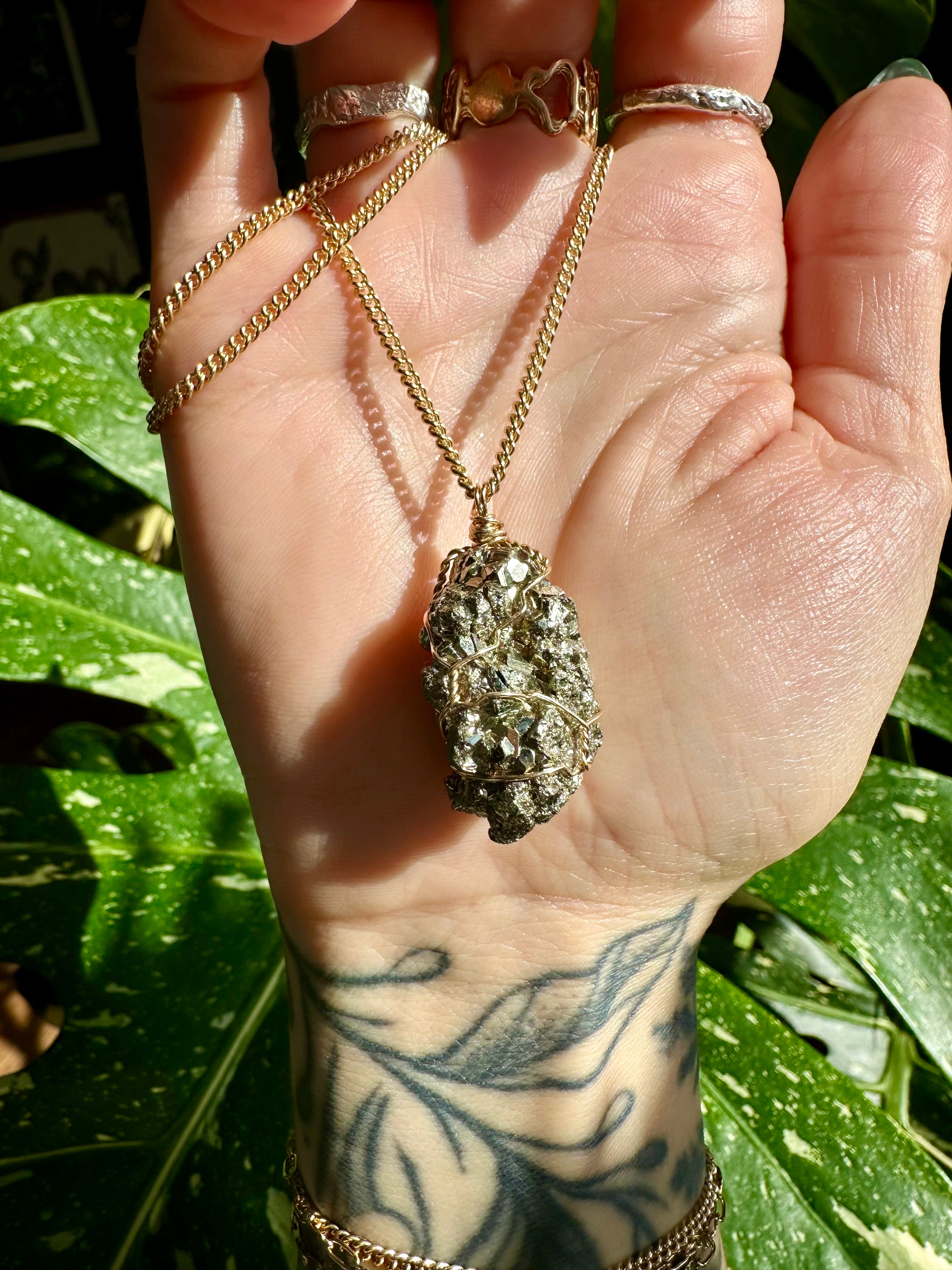 raw pyrite nug 14k gold fill necklace