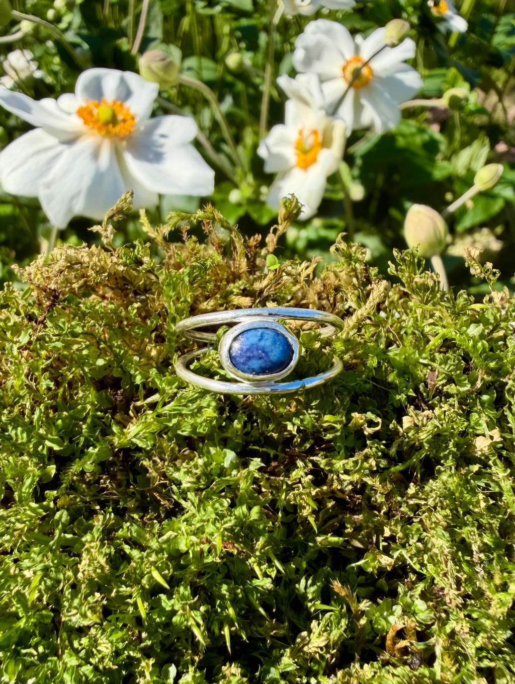 sodalite double band sterling silver ring size 7