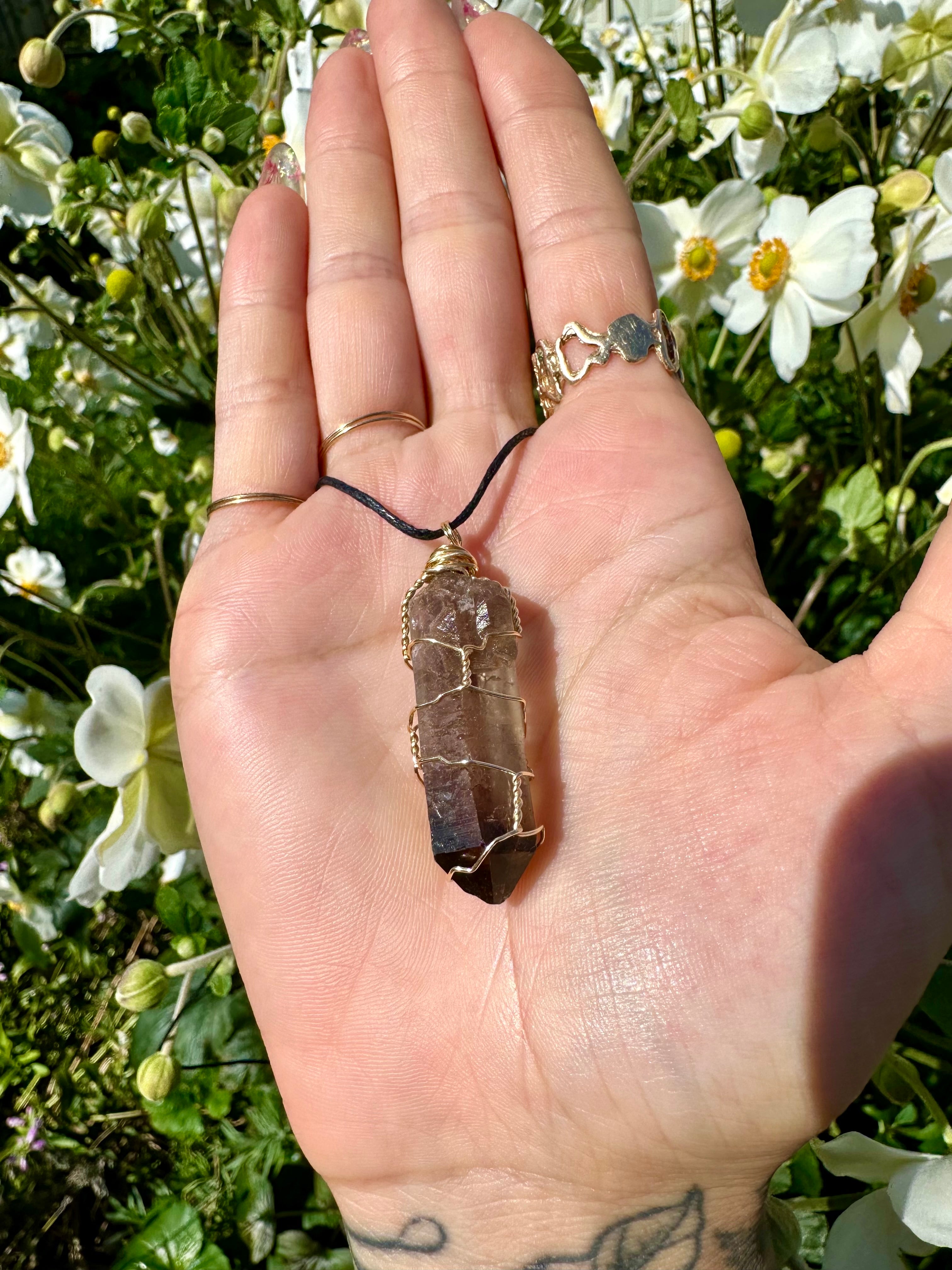 smoky quartz necklace on cord