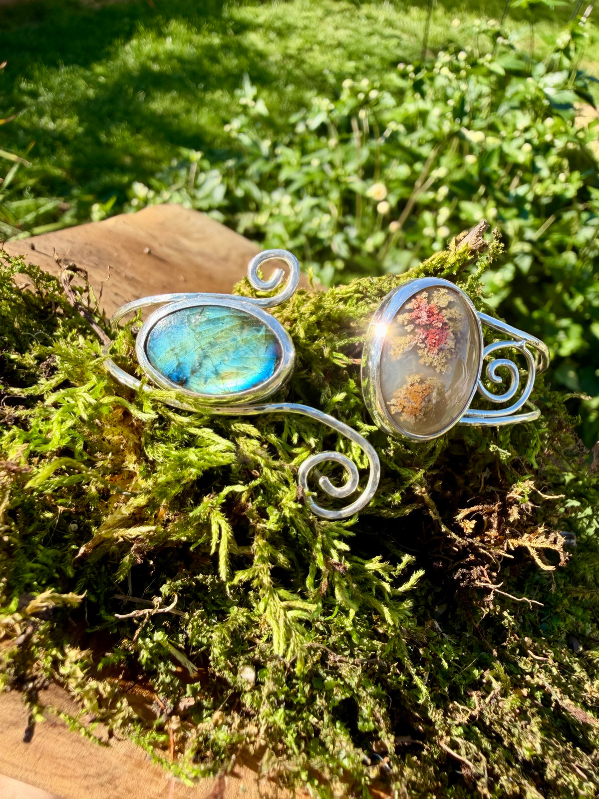 moss agate labradorite swirly cuff bracelet