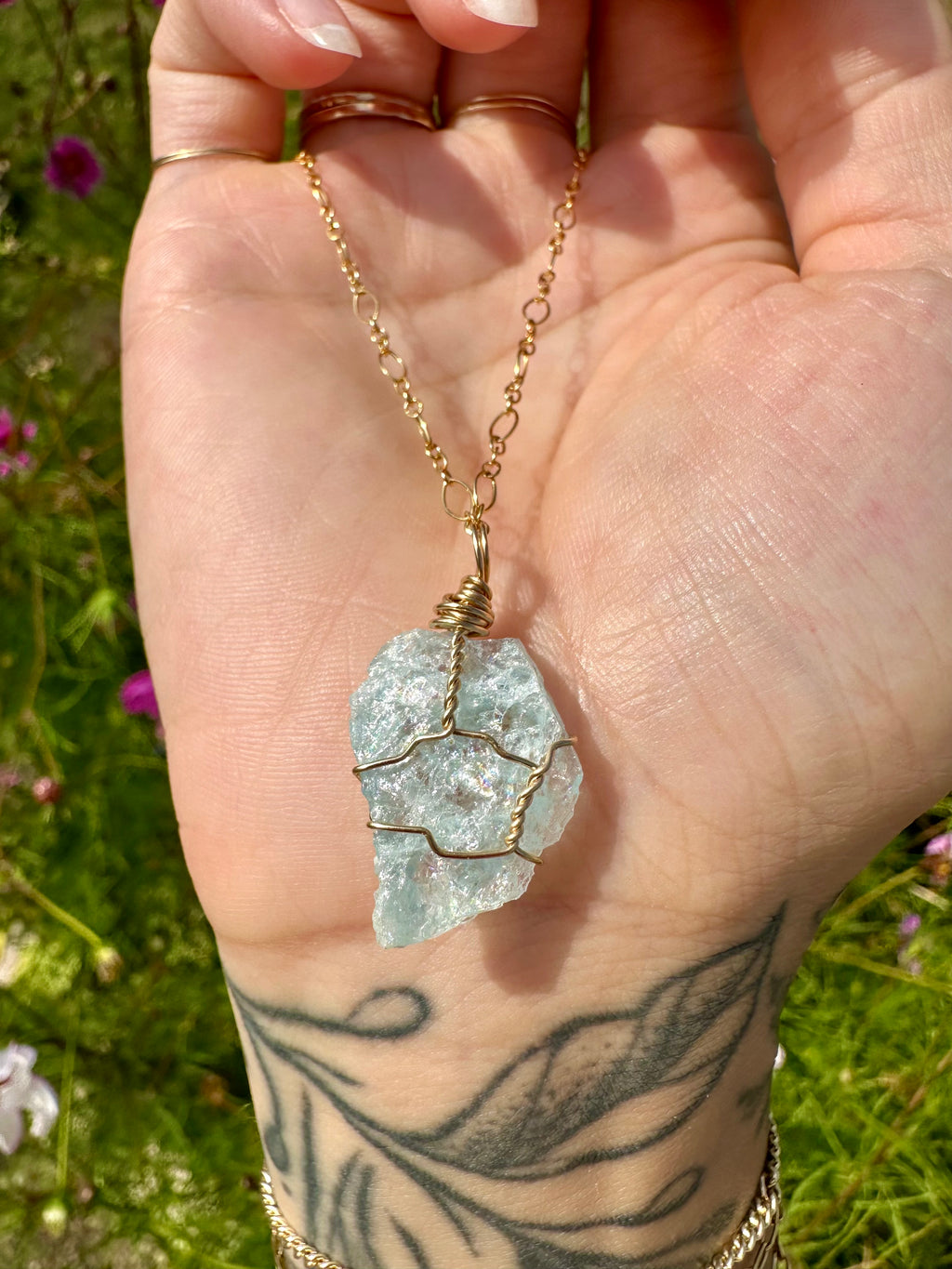 *one of one* raw aquamarine necklace ♡ 14k gold fill