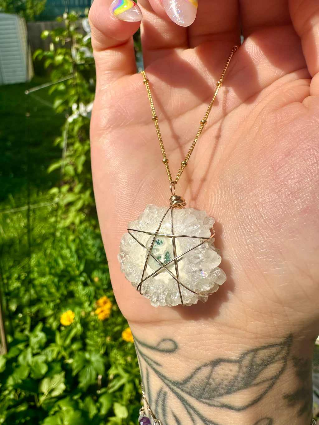 quartz stalactite slice in gold