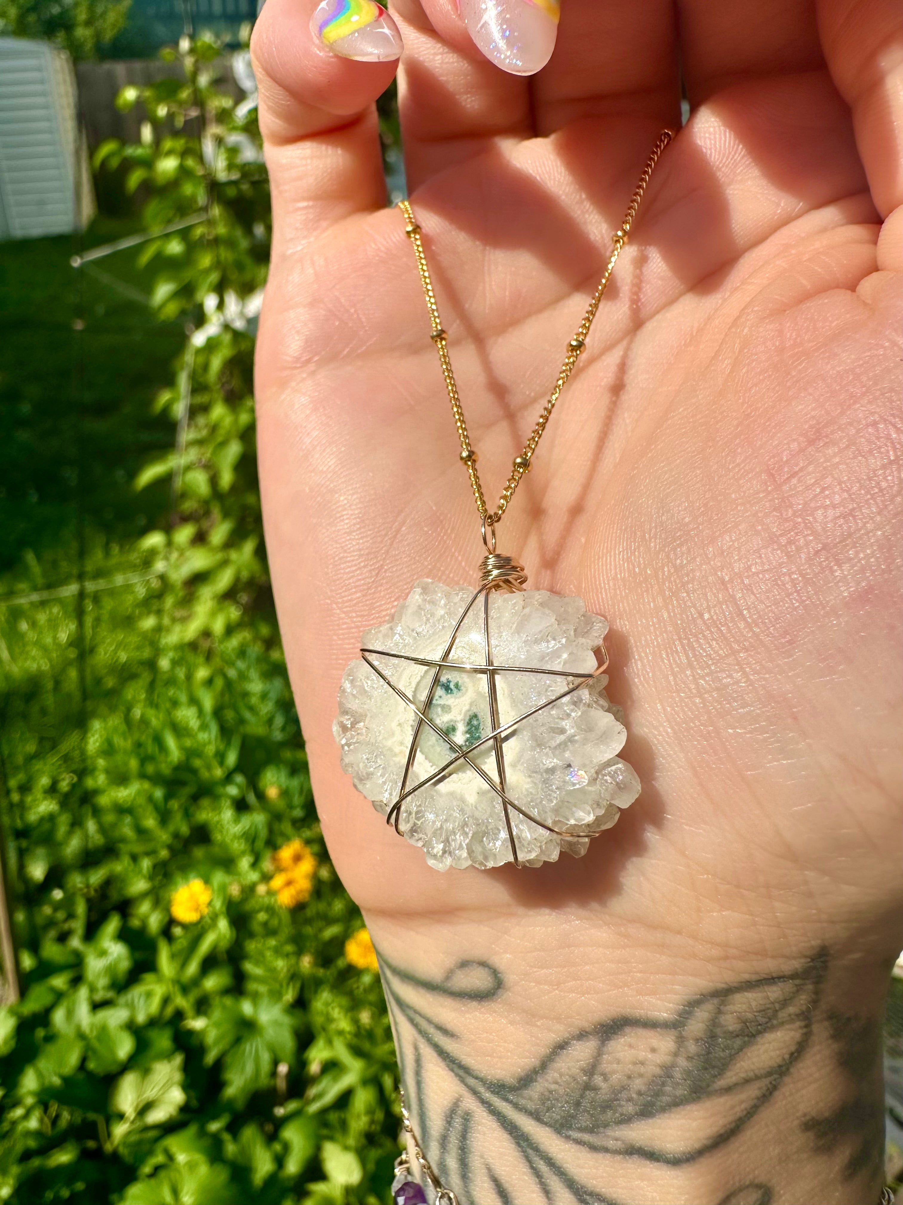 quartz stalactite slice in gold