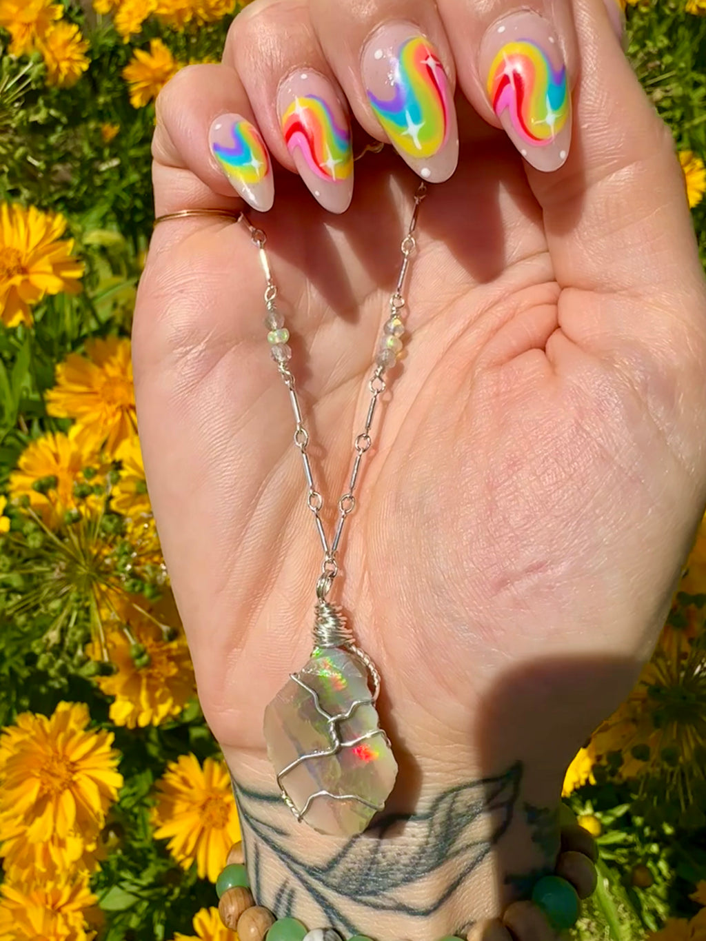 🌈♡one of one♡ iridescent raw opal necklace sterling silver