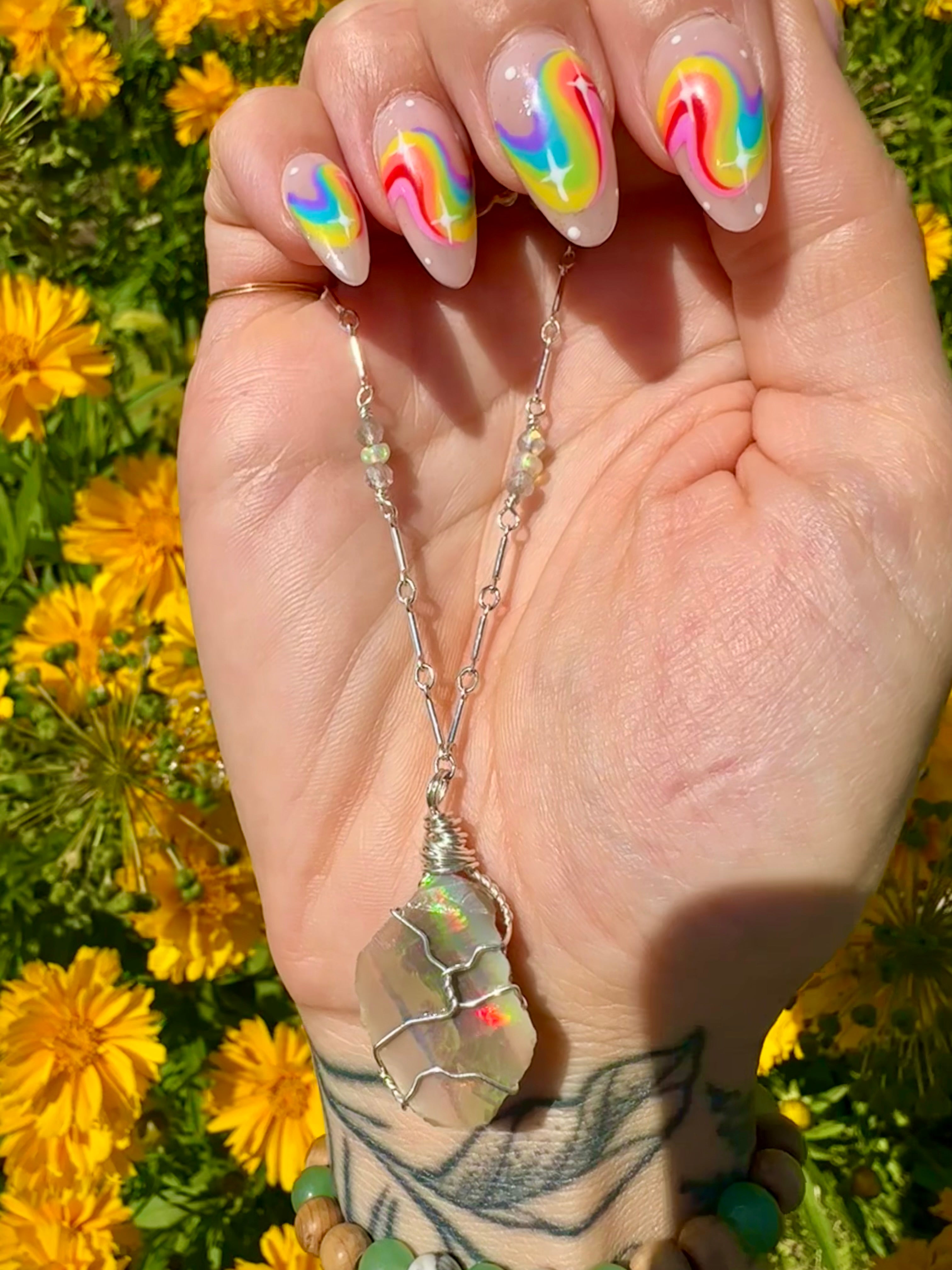 🌈♡one of one♡ iridescent raw opal necklace sterling silver
