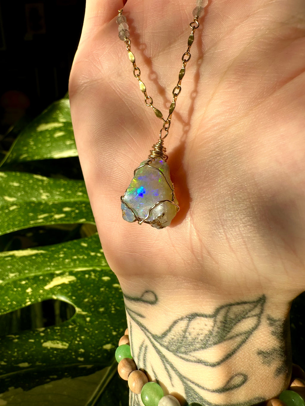 ♡one of one♡ iridescent raw opal necklace - 14k gold ***
