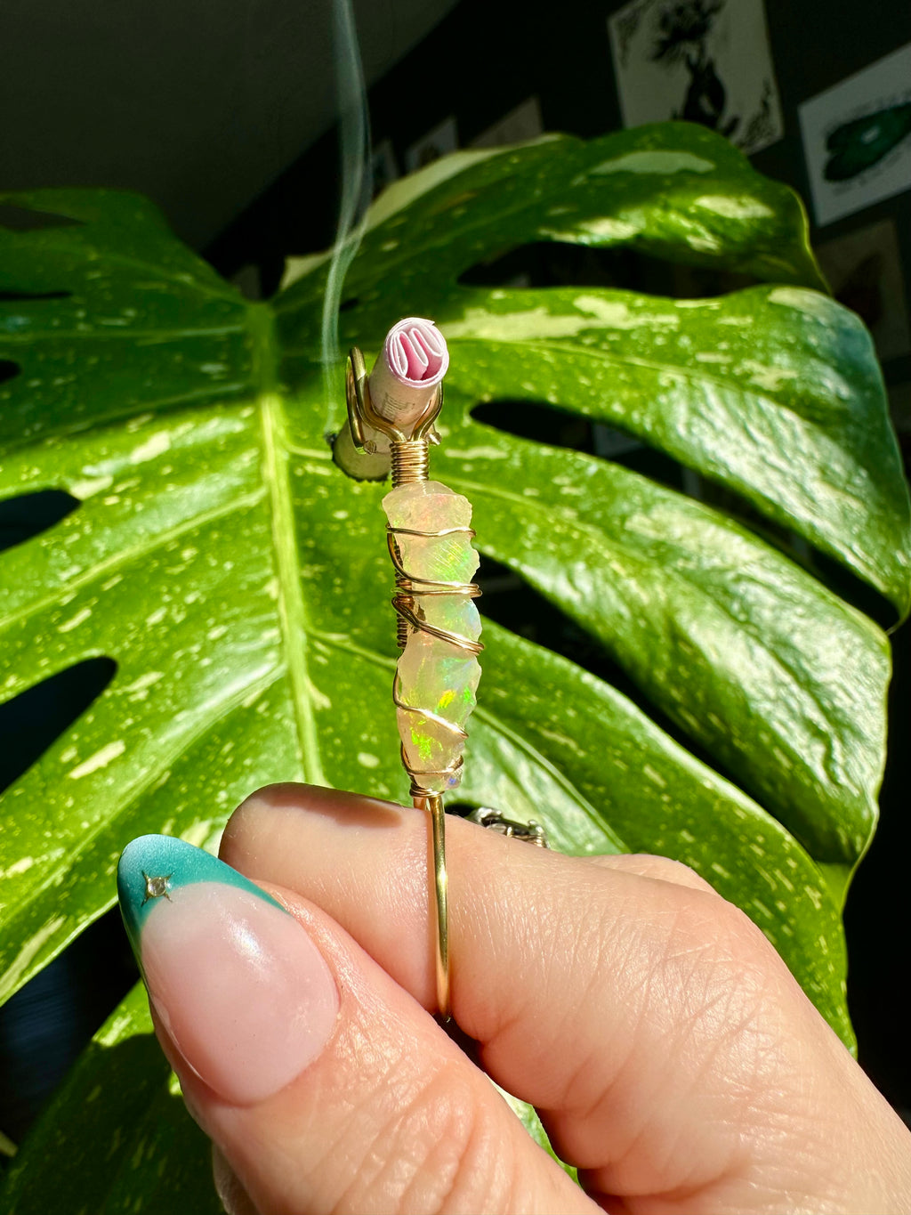 raw opal smoke ring in brass ♡