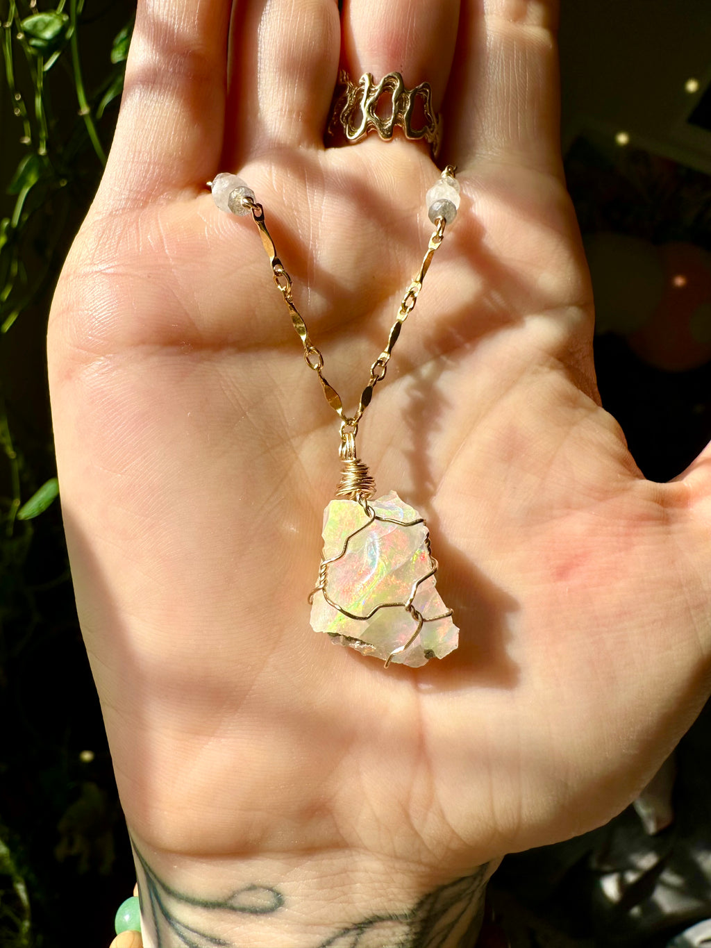 ♡one of one♡ raw opal necklace 14k gold