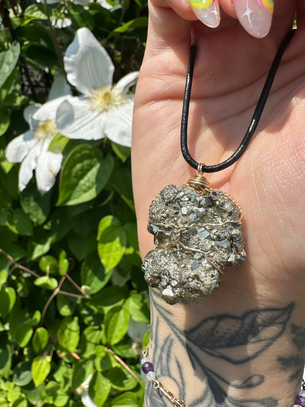 raw pyrite nug in 14k gold fill on adjustable cord