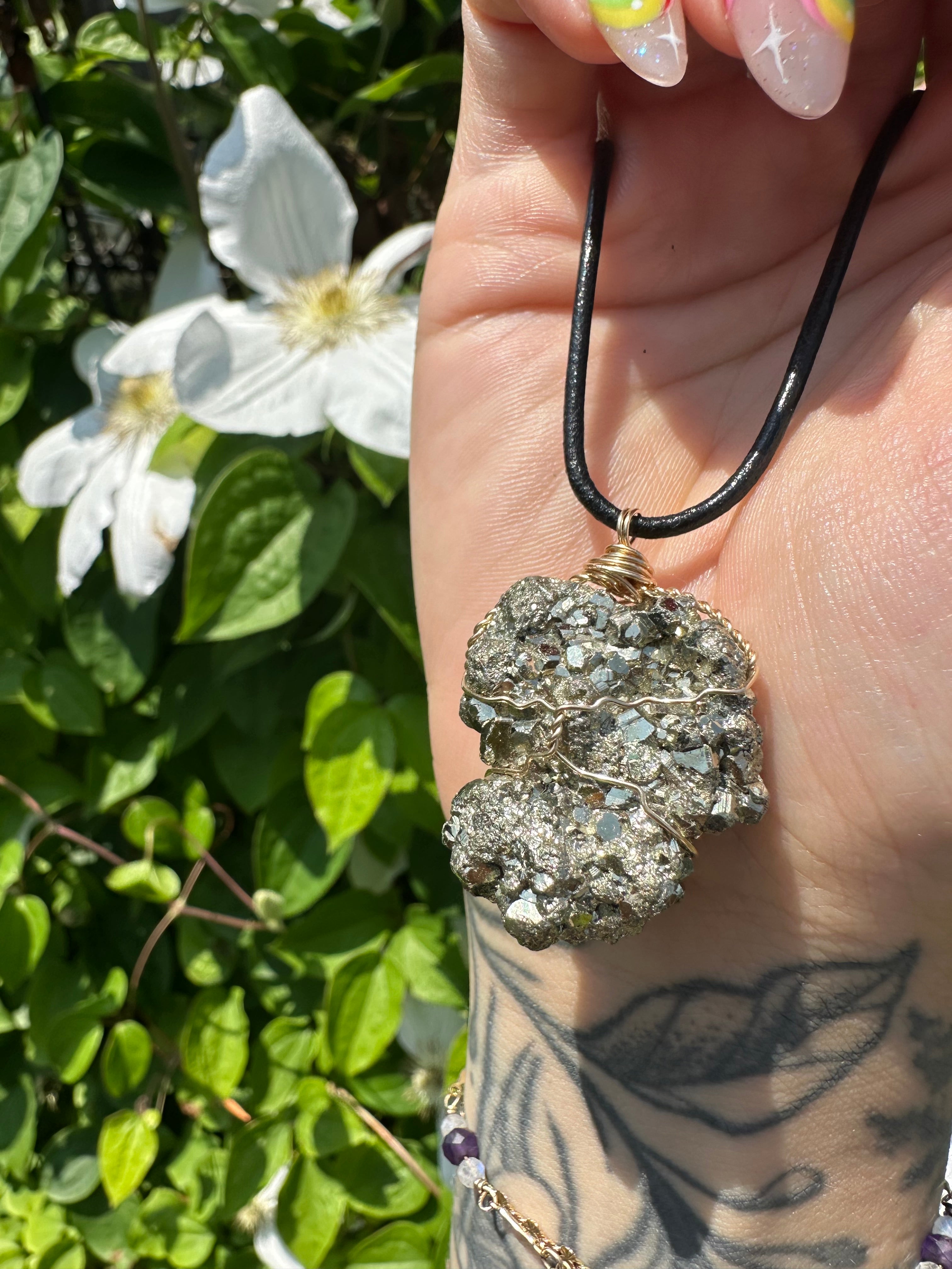 raw pyrite nug in 14k gold fill on adjustable cord