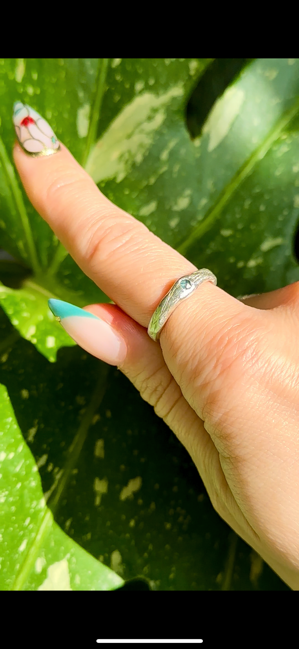 montana sapphire textured sterling silver ring size 6.5