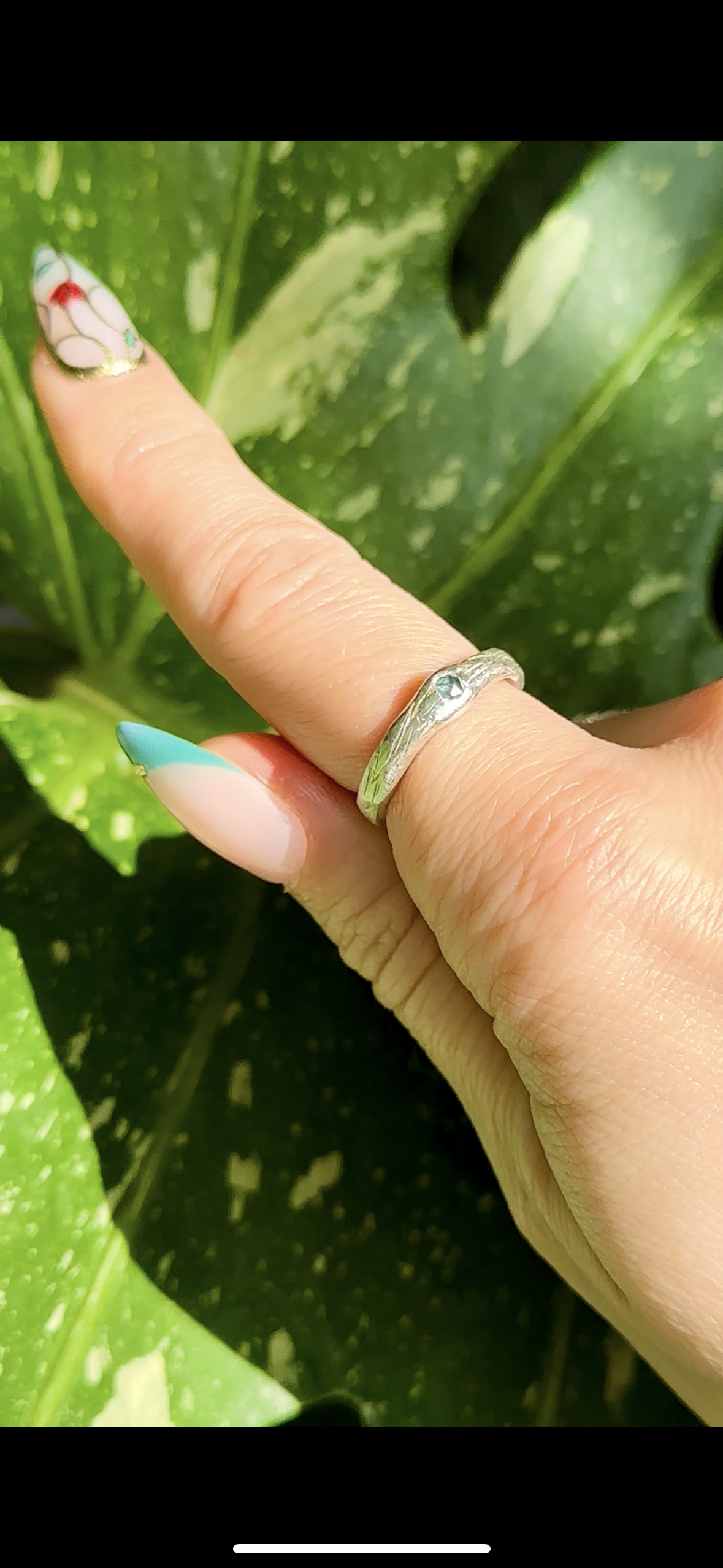 montana sapphire textured sterling silver ring size 6.5