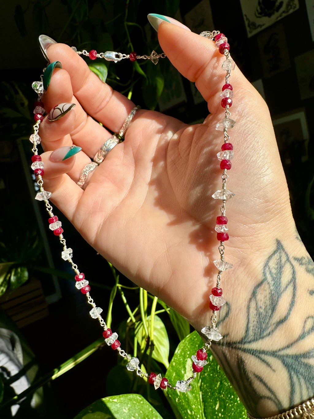 persephone ♡ ruby and herkimer diamond necklace