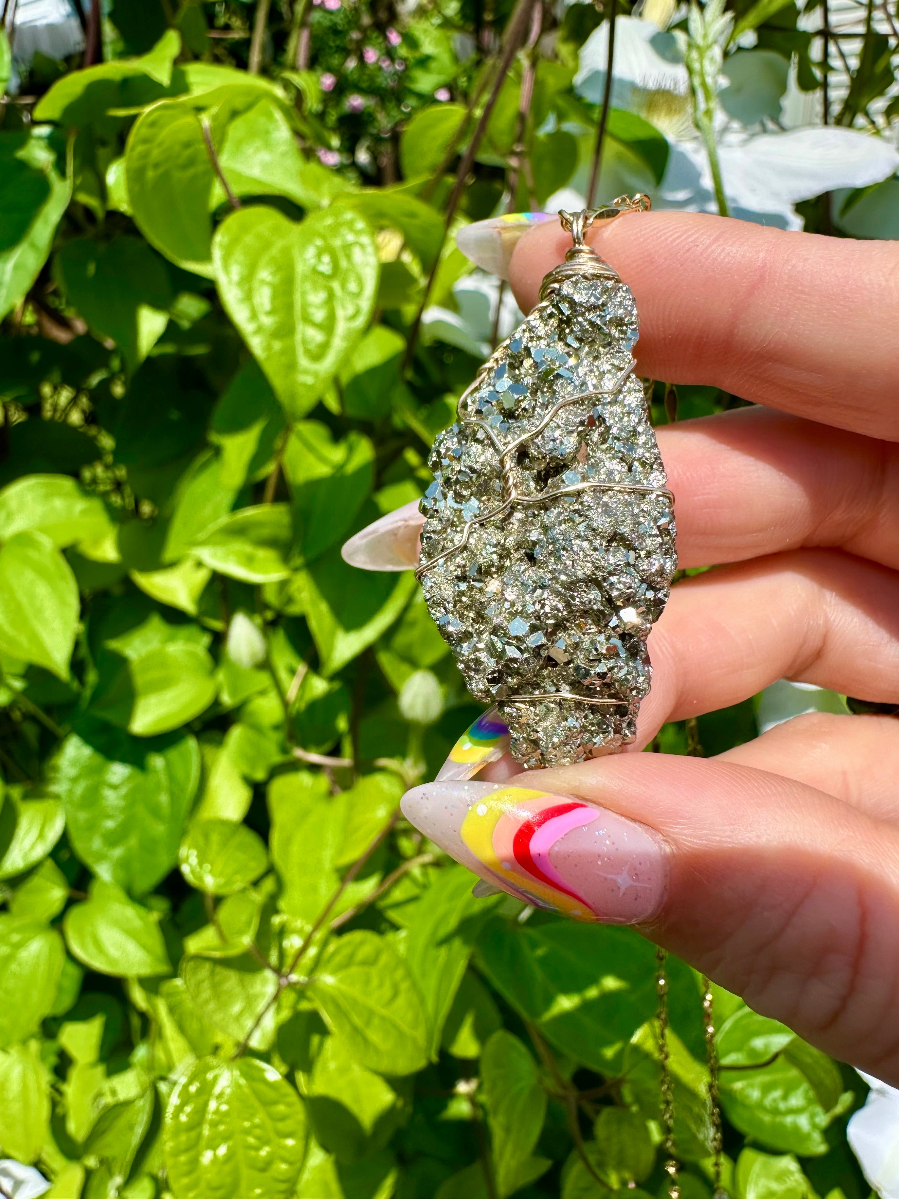 *one of one* raw pyrite nug necklace on long 14k gold chain