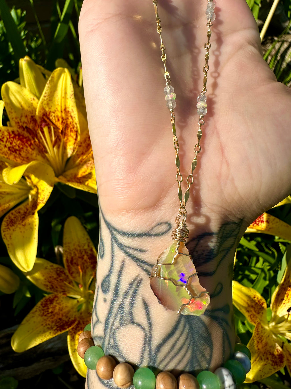 🌈♡one of one♡ iridescent raw opal necklace 14k gold