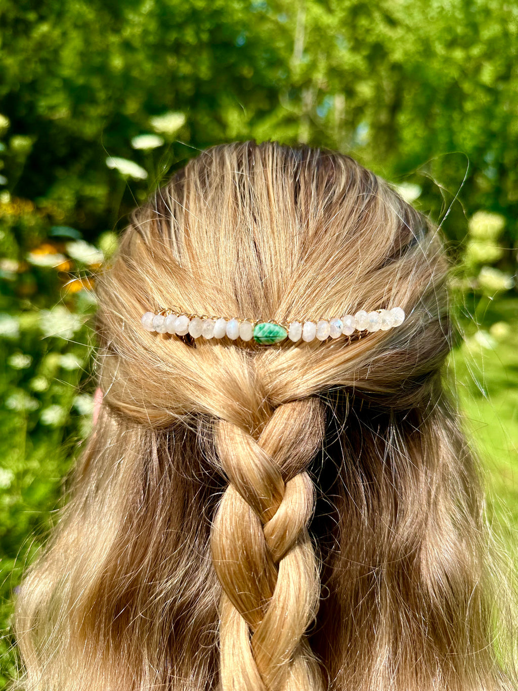 moonstone agate leaf comb hair accessory ♡