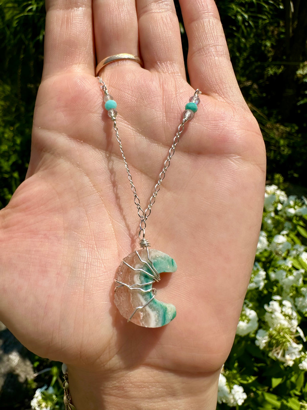 *one of one*♡ lil agate quartz moon necklace - sterling silver