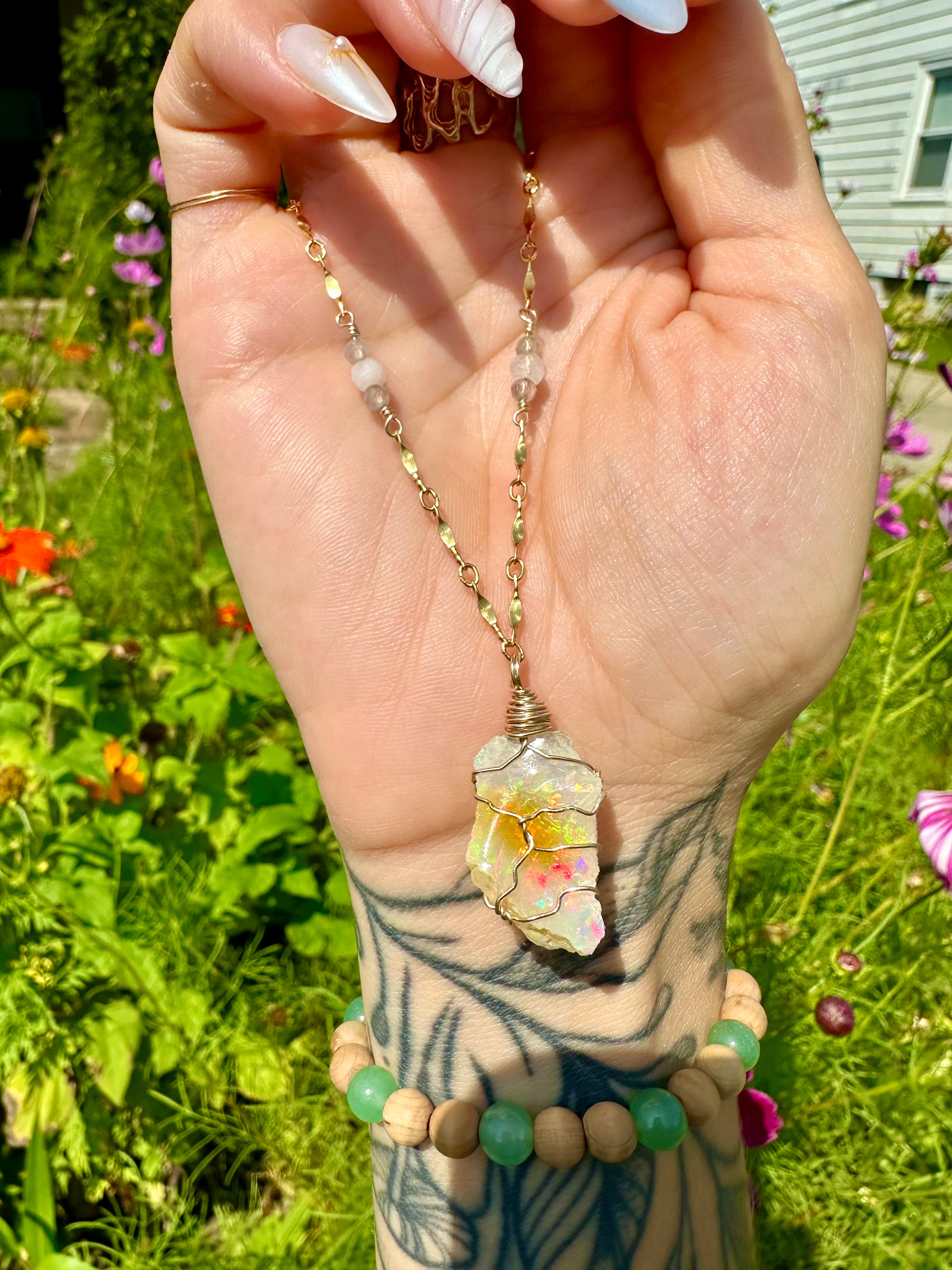 ♡one of one♡ iridescent raw opal necklace - 14k gold