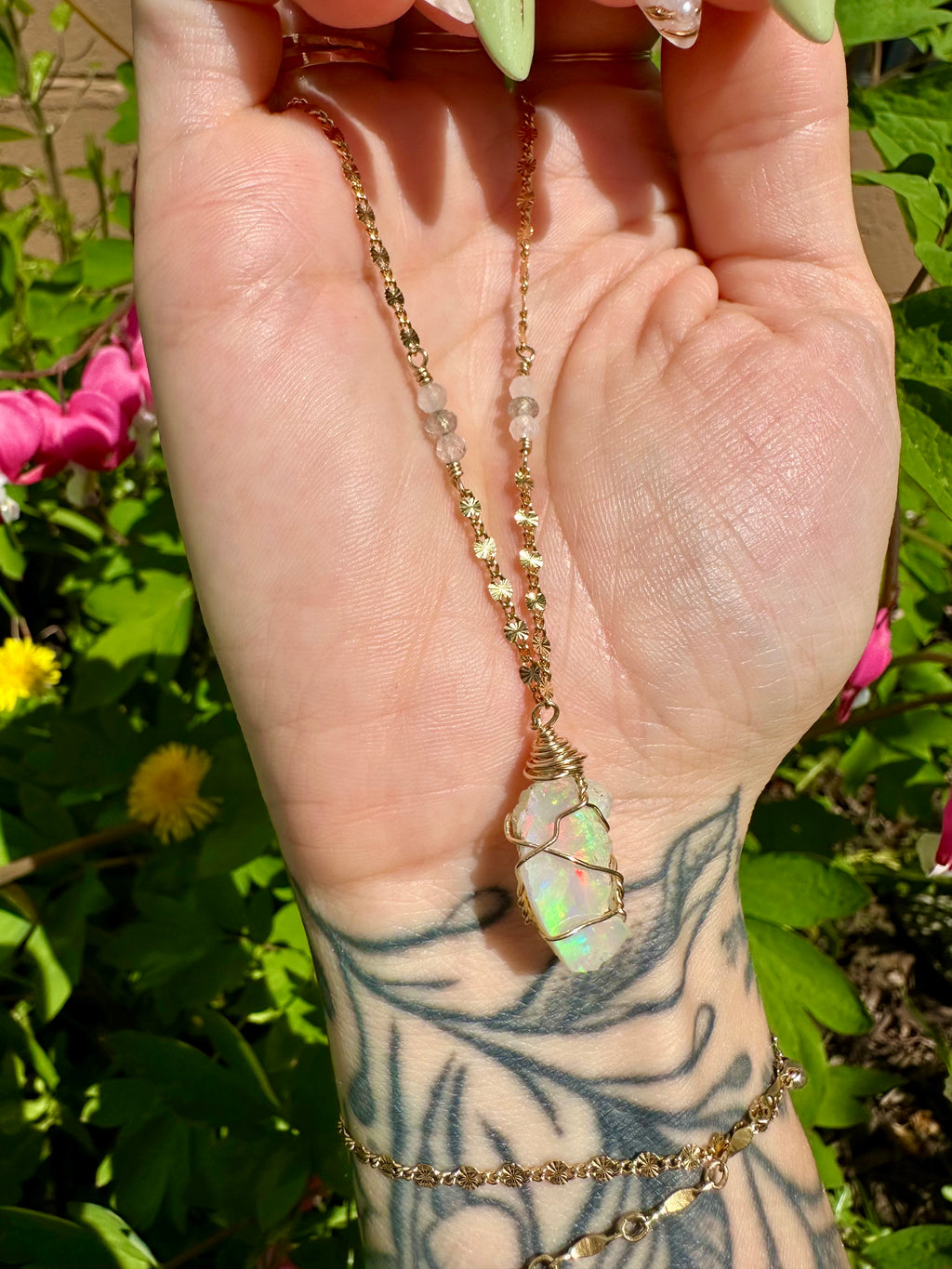 *one of one* ♡ iridescent raw opal necklace in 14k gold *