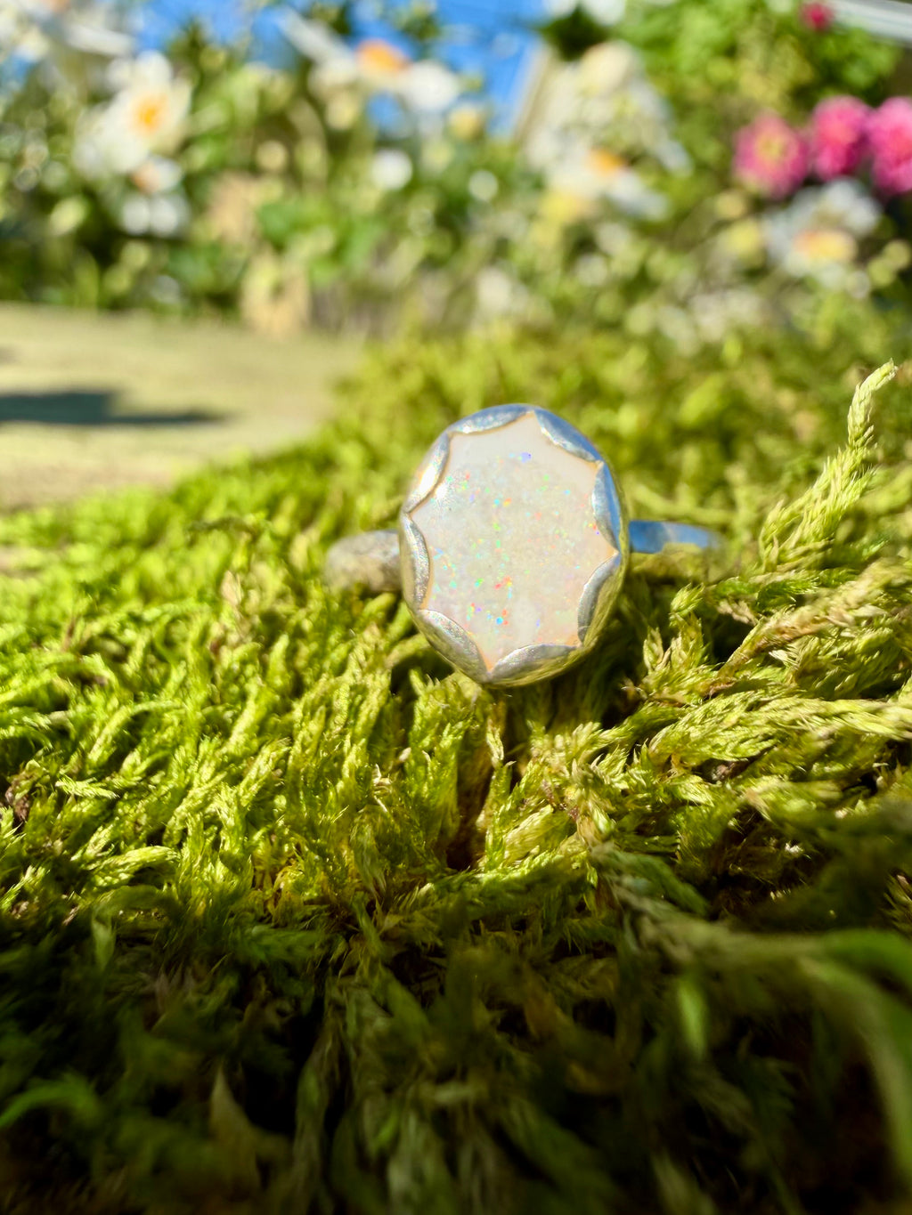 wavy opal sterling silver ring size 6.5