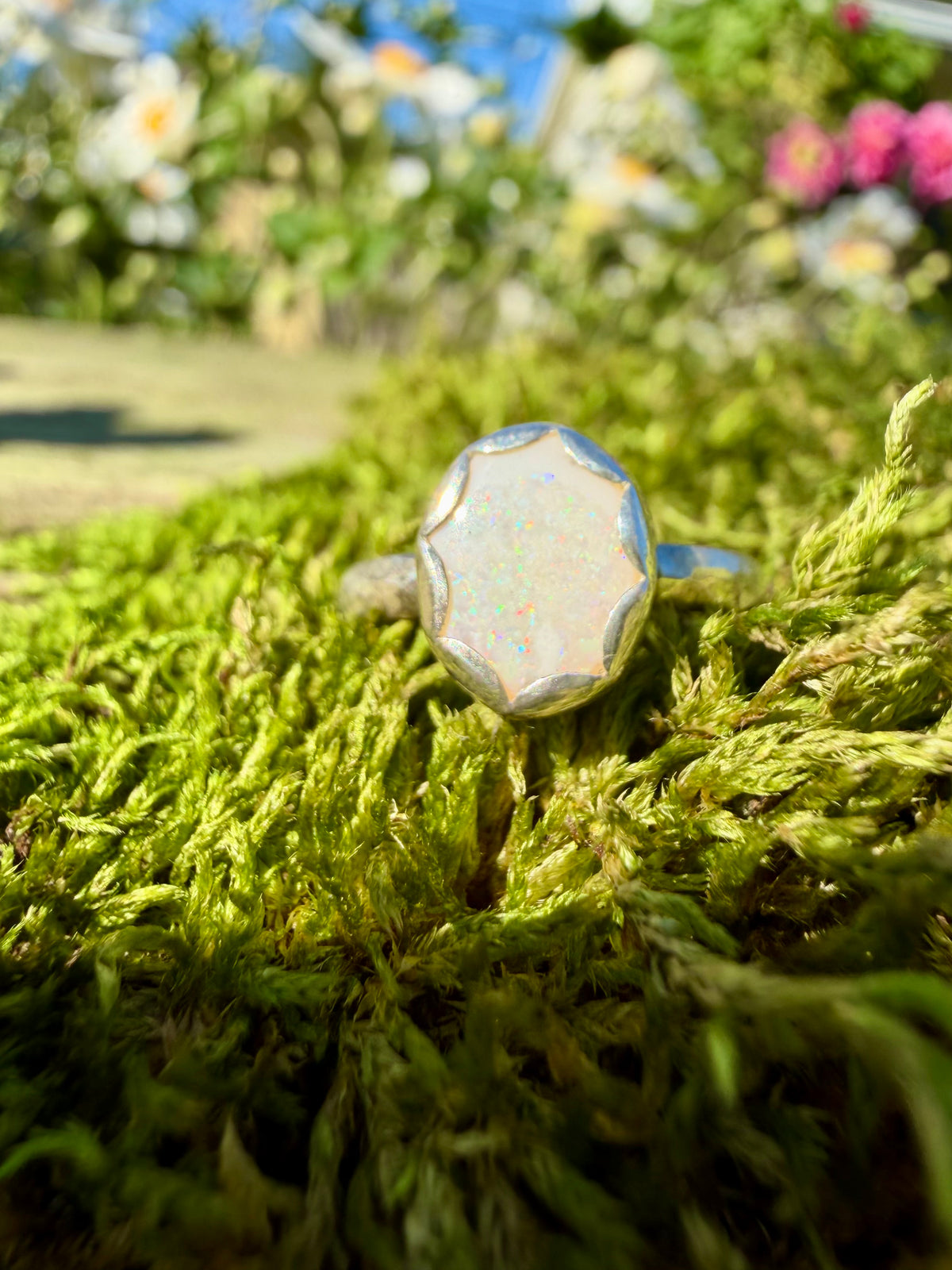 wavy opal sterling silver ring size 6.5