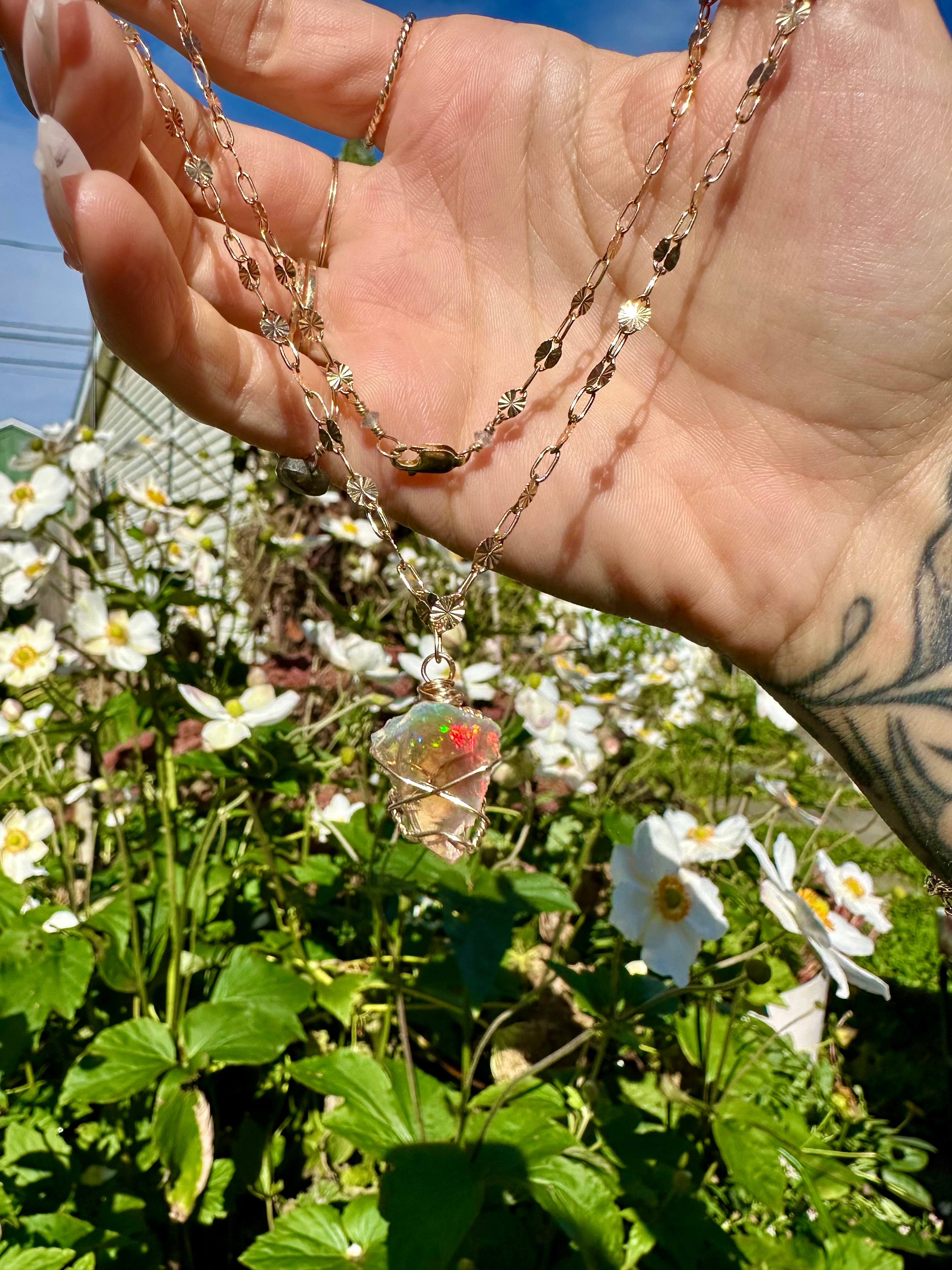 *one of one* ♡ iridescent raw opal necklace in 14k gold fill*