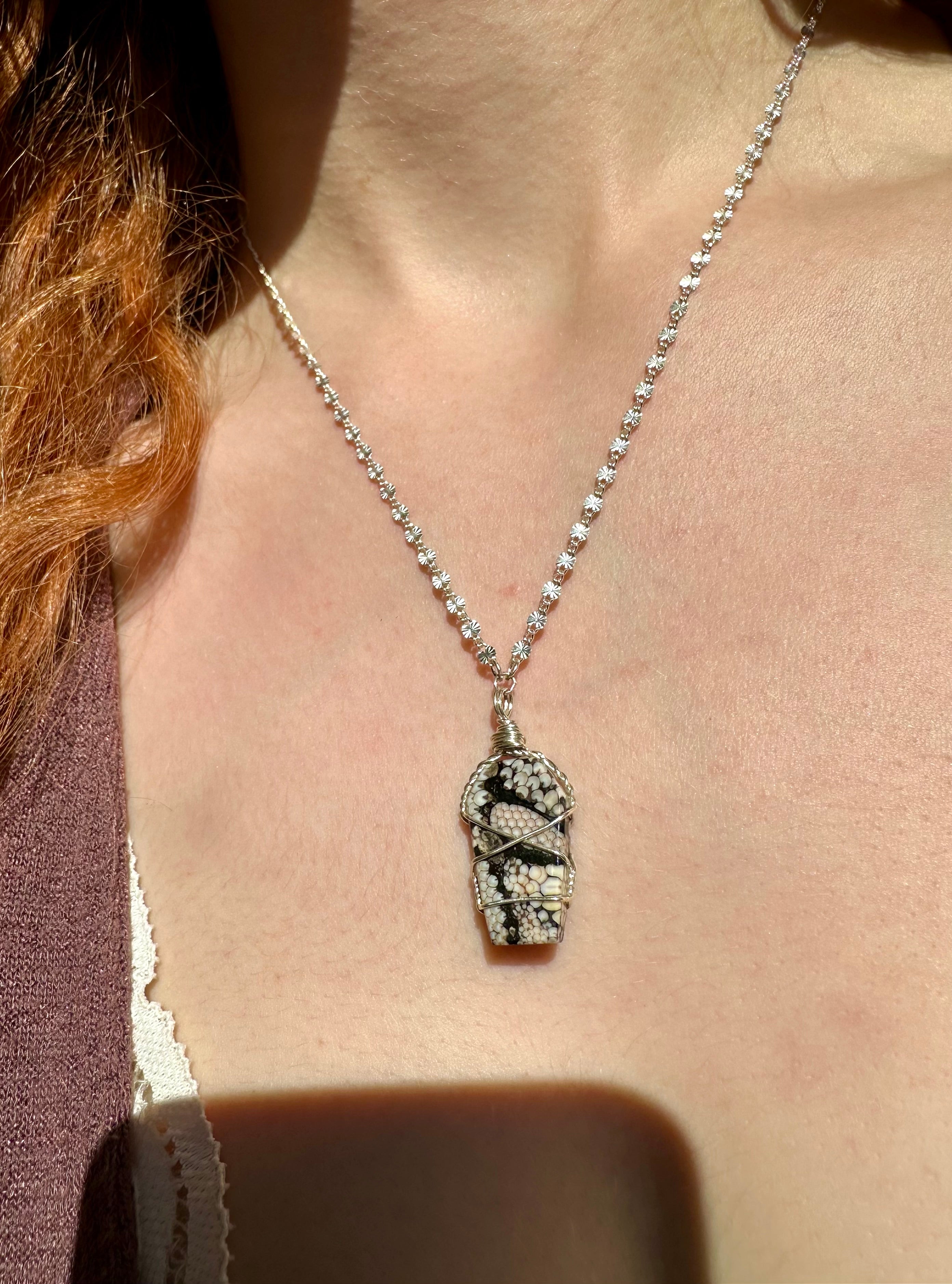 *one of one* snake skin fossil coffin necklace in sterling silver