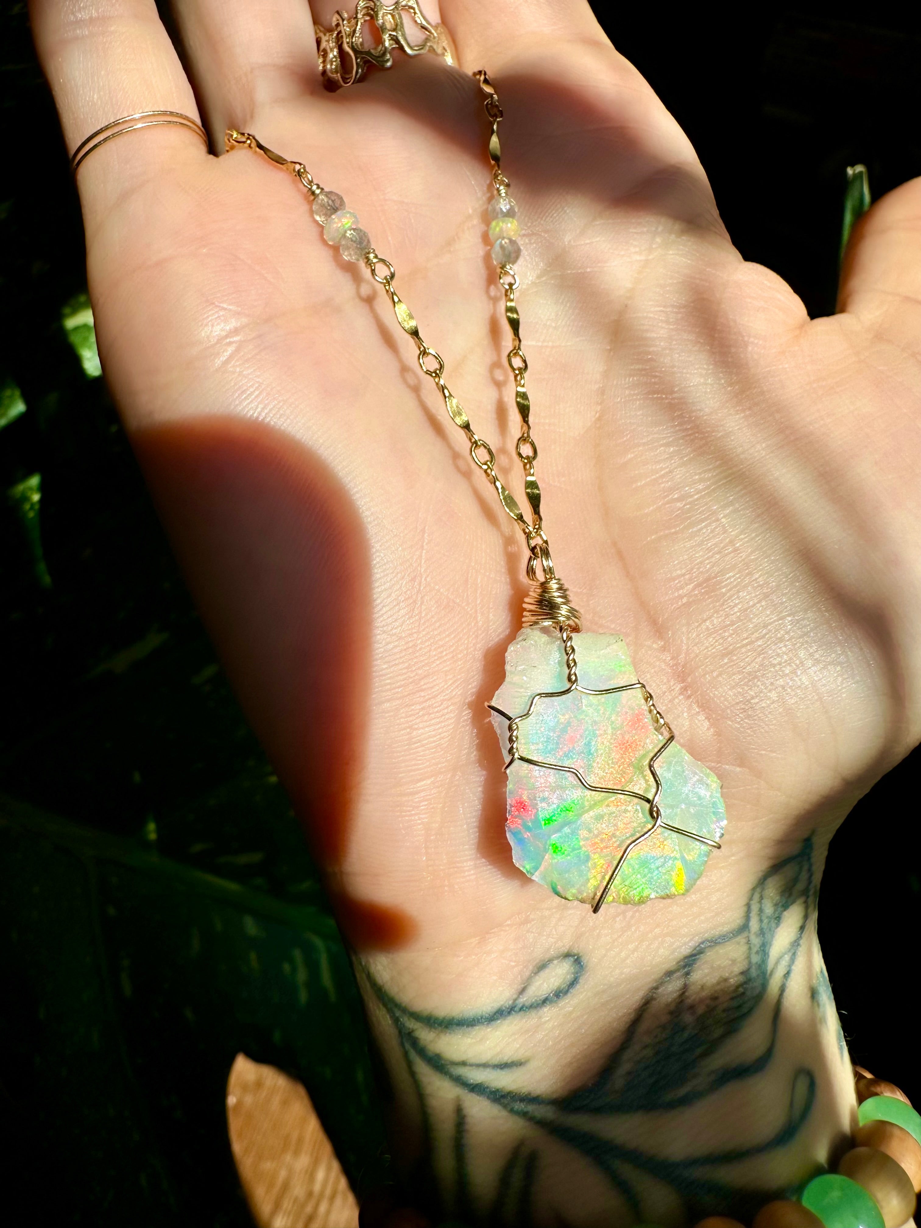 ♡one of one♡ iridescent raw opal necklace 14k gold