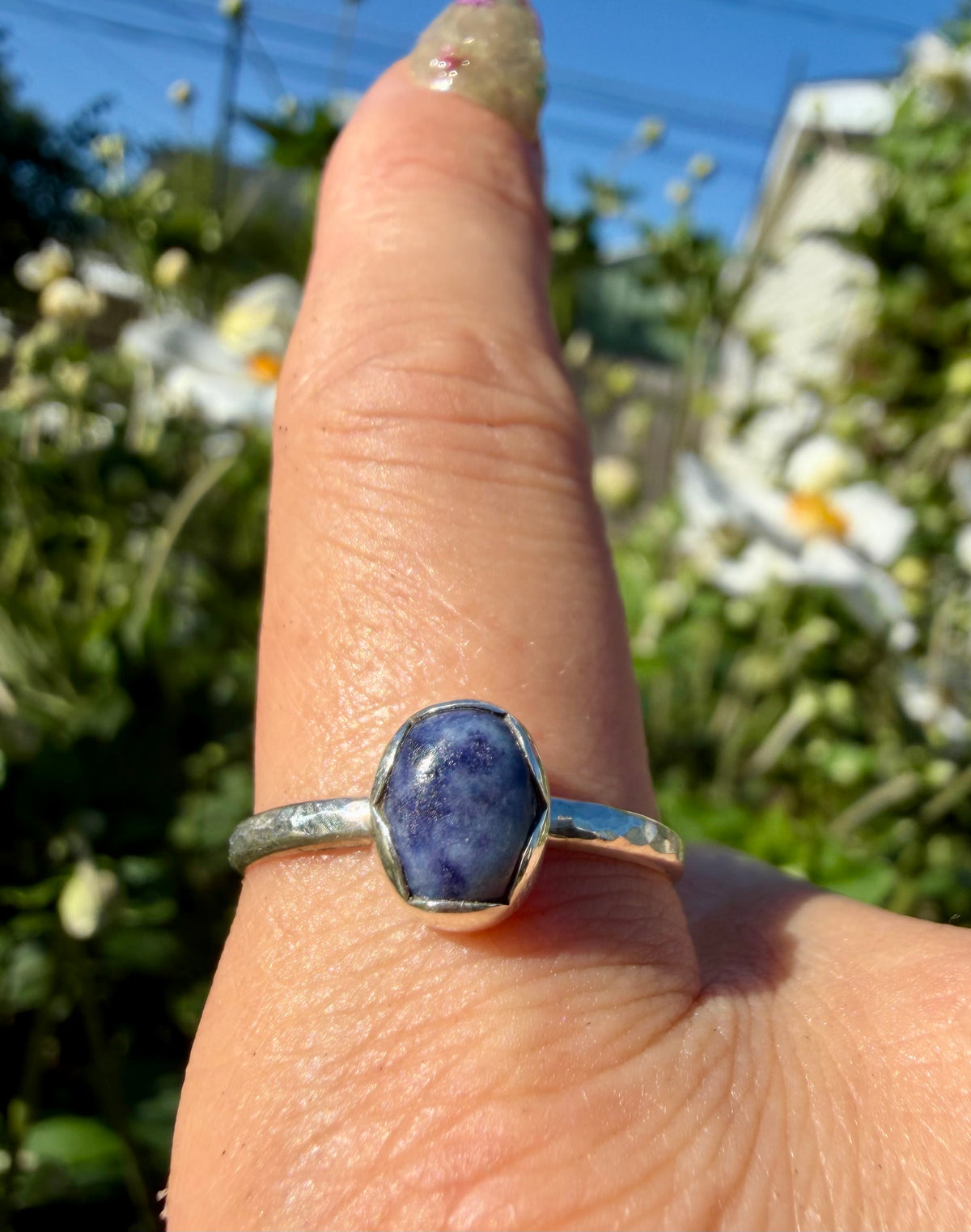 wavy sodalite sterling silver ring size 8.5
