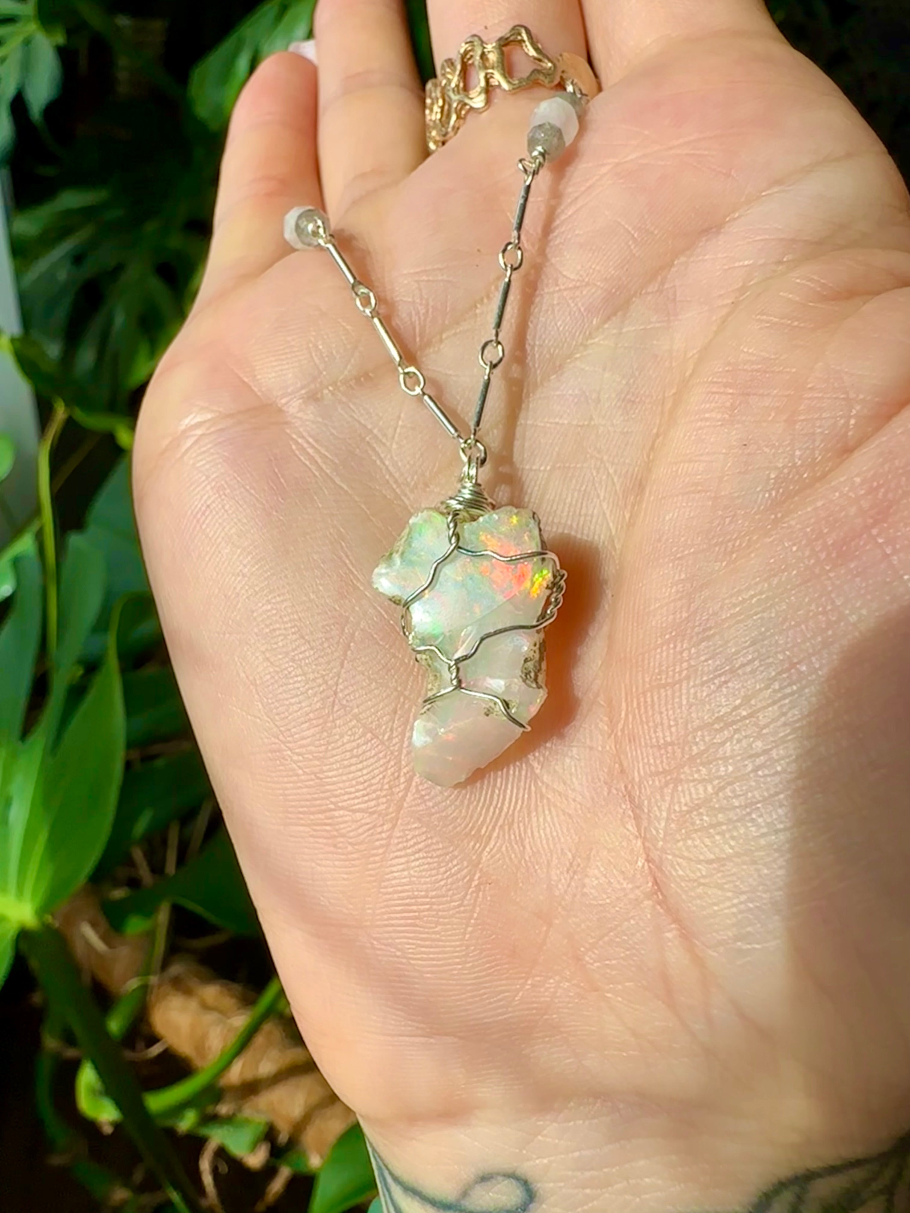 ♡one of one♡ raw opal necklace sterling silver