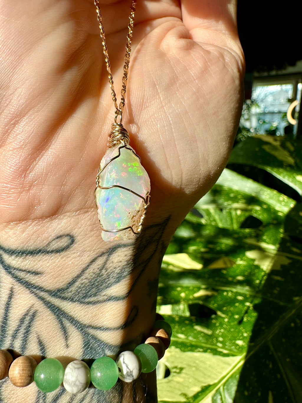 ♡one of one♡ iridescent raw opal necklace in 14k gold ***