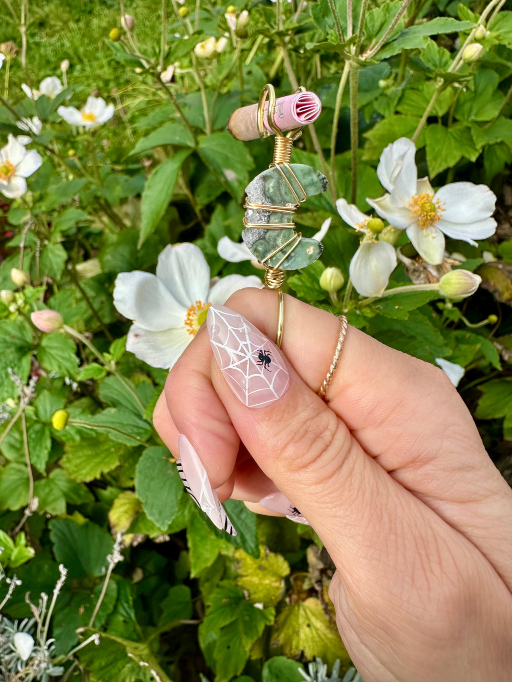 little agate quartz crystal moon  ☾ smoke ring ♡
