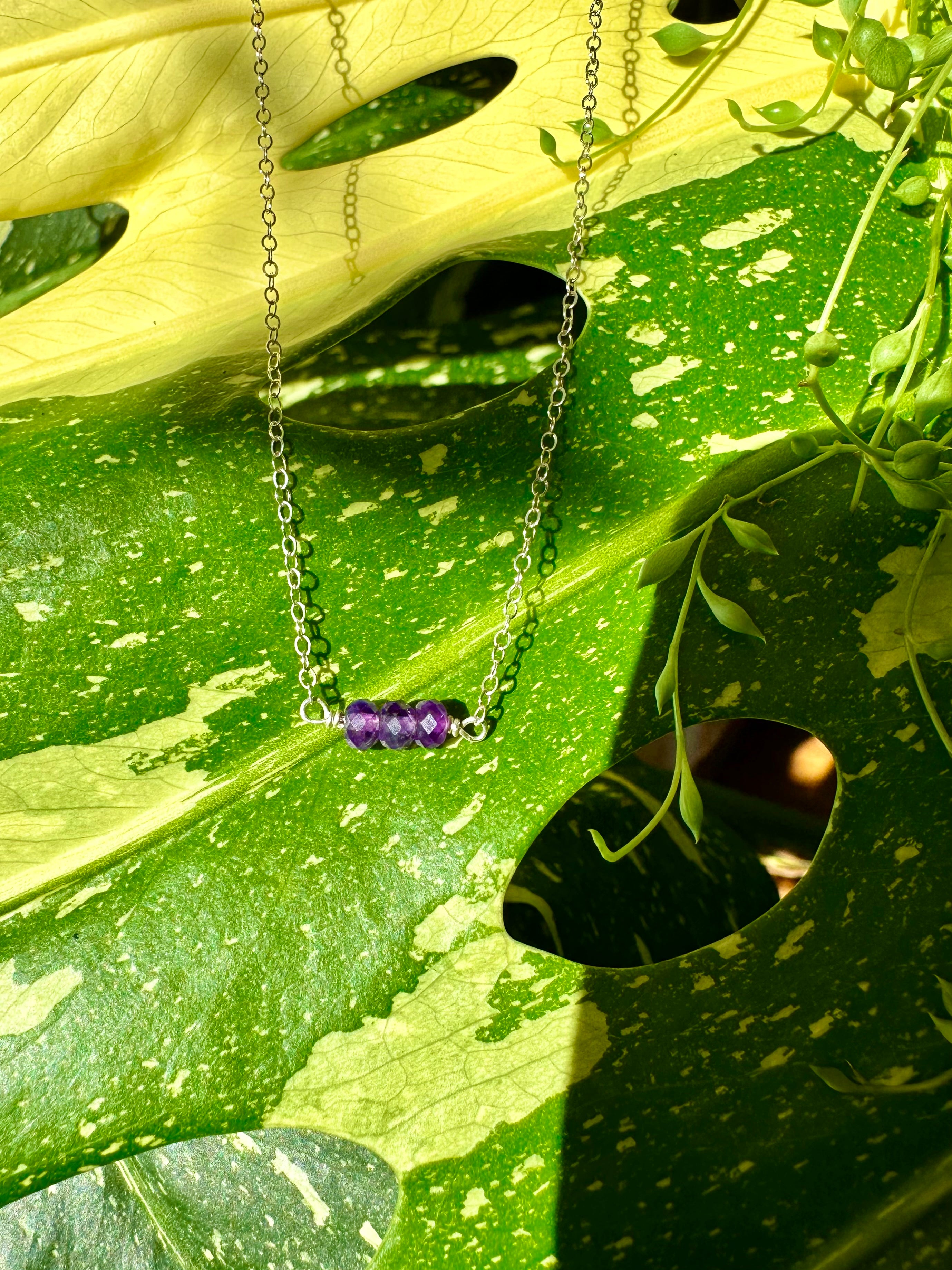amethyst mini bar necklace sterling silver