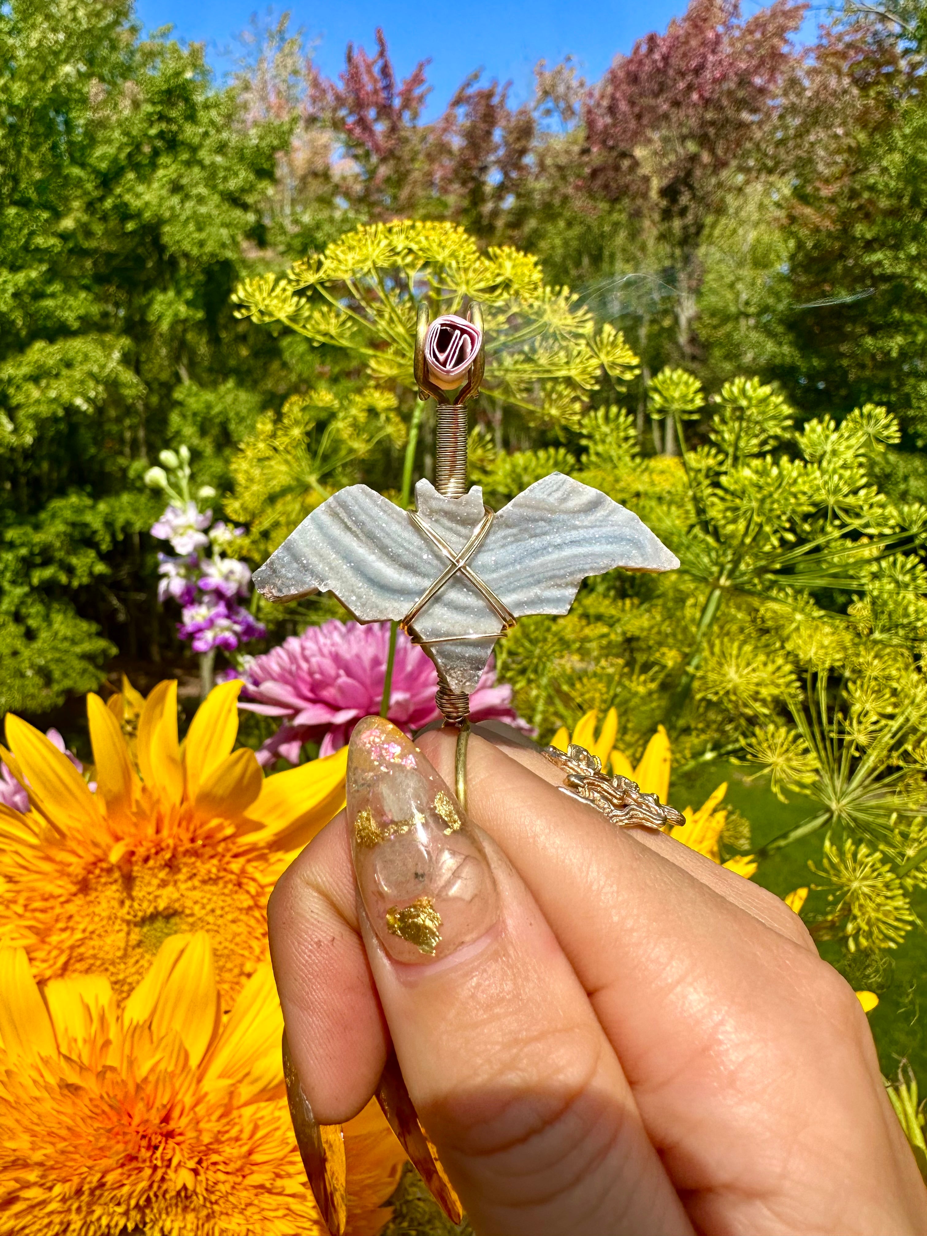 chalcedony druzy bat smoke ring ♡