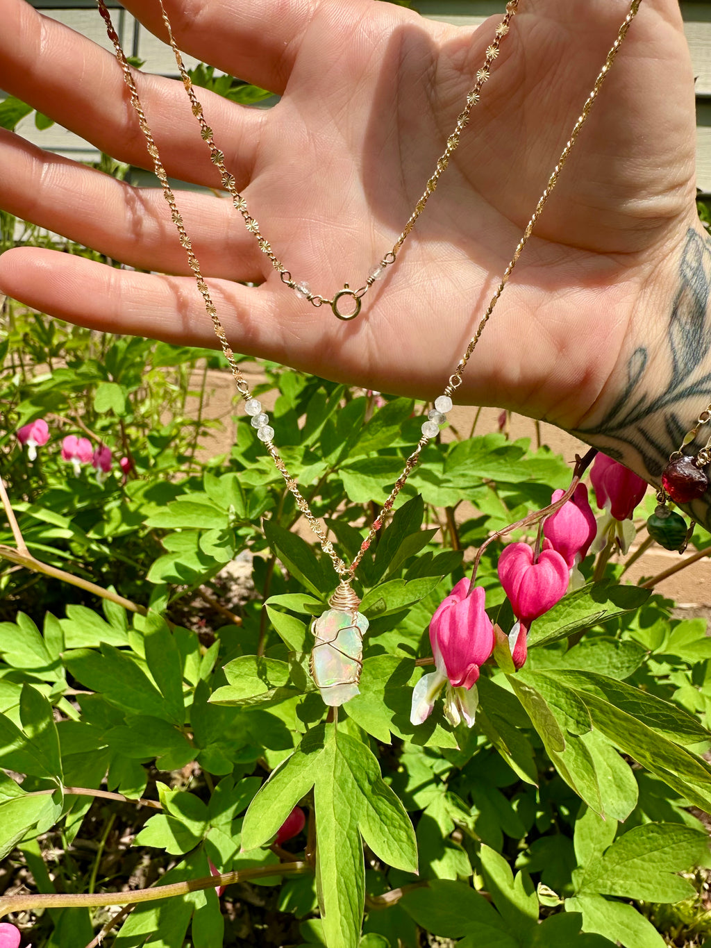 *one of one* ♡ iridescent raw opal necklace in 14k gold *