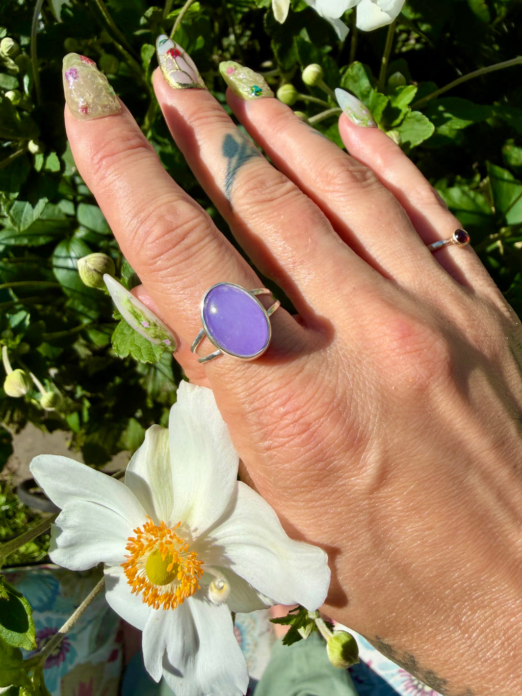 lavender jade double band ring in sterling silver size 7