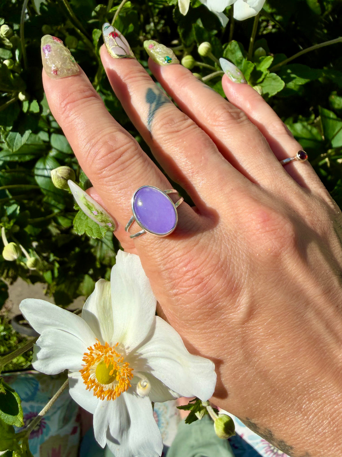 lavender jade double band ring in sterling silver size 7