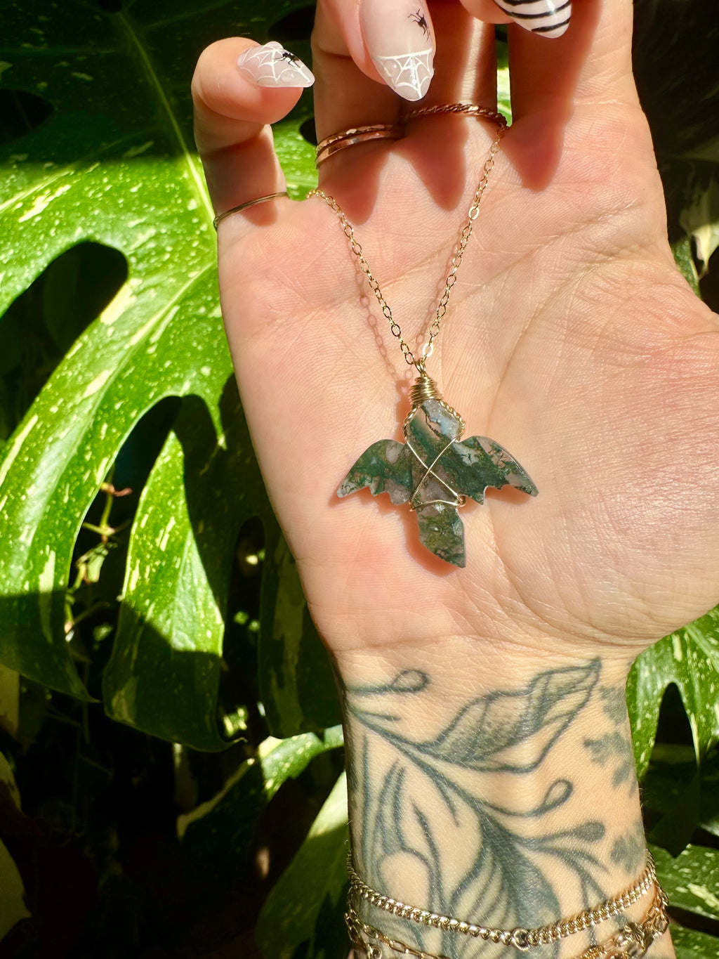 *one of one* moss agate dragon necklace in 14k gold fill